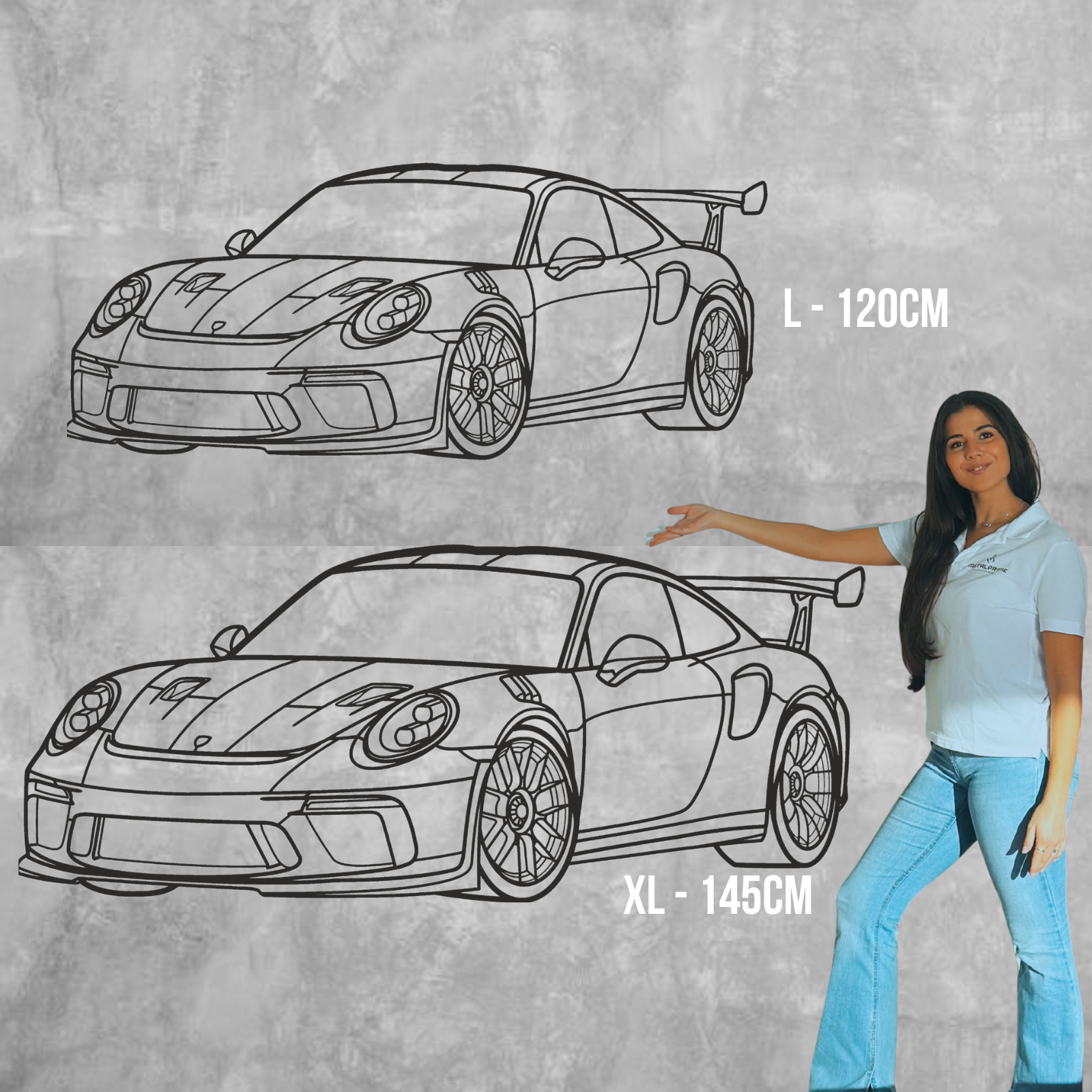 Porsche 911 991.1 Carrera com Jantes Turbo (2011-2016) - Perspetiva 3D Frente - Silhueta de Metal