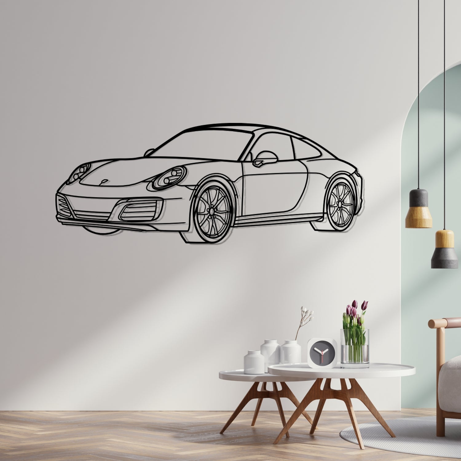 Porsche 911 991.2 Carrera (2015-2019) - Front 3D Perspective - Metal Silhouette