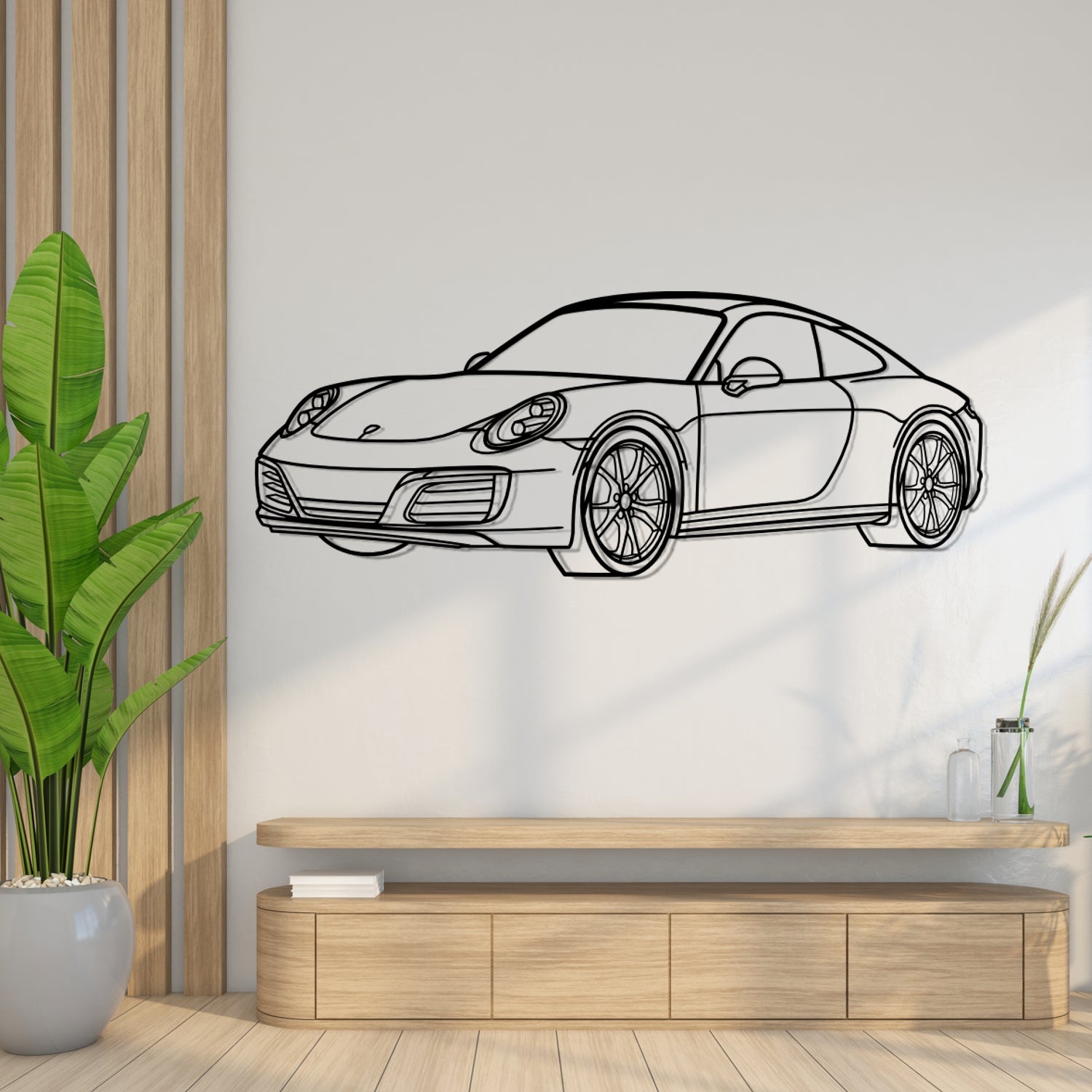 Porsche 911 991.2 Carrera (2015-2019) - Front 3D Perspective - Metal Silhouette