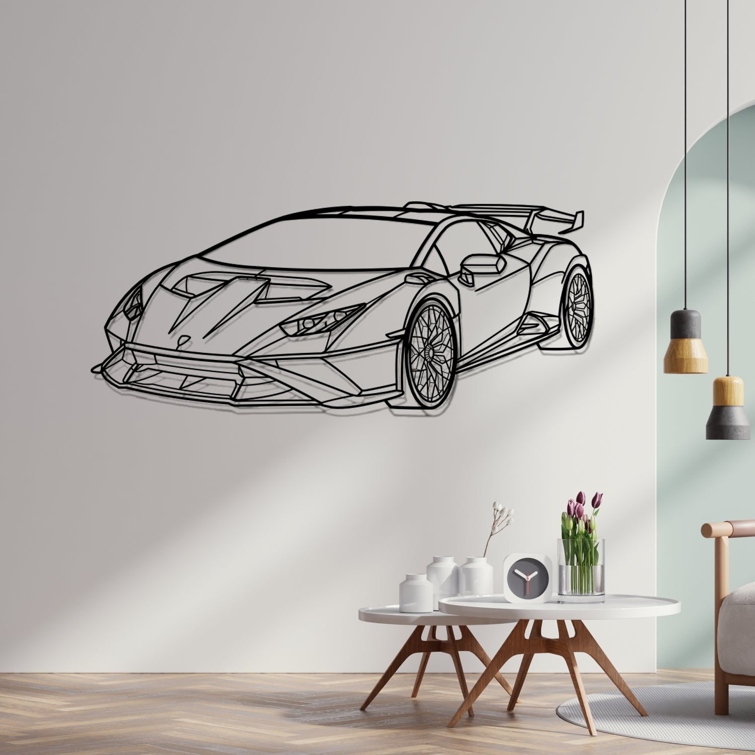 Lamborghini Huracan STO (2020-2025) - 3D Perspective Front - Metal Silhouette