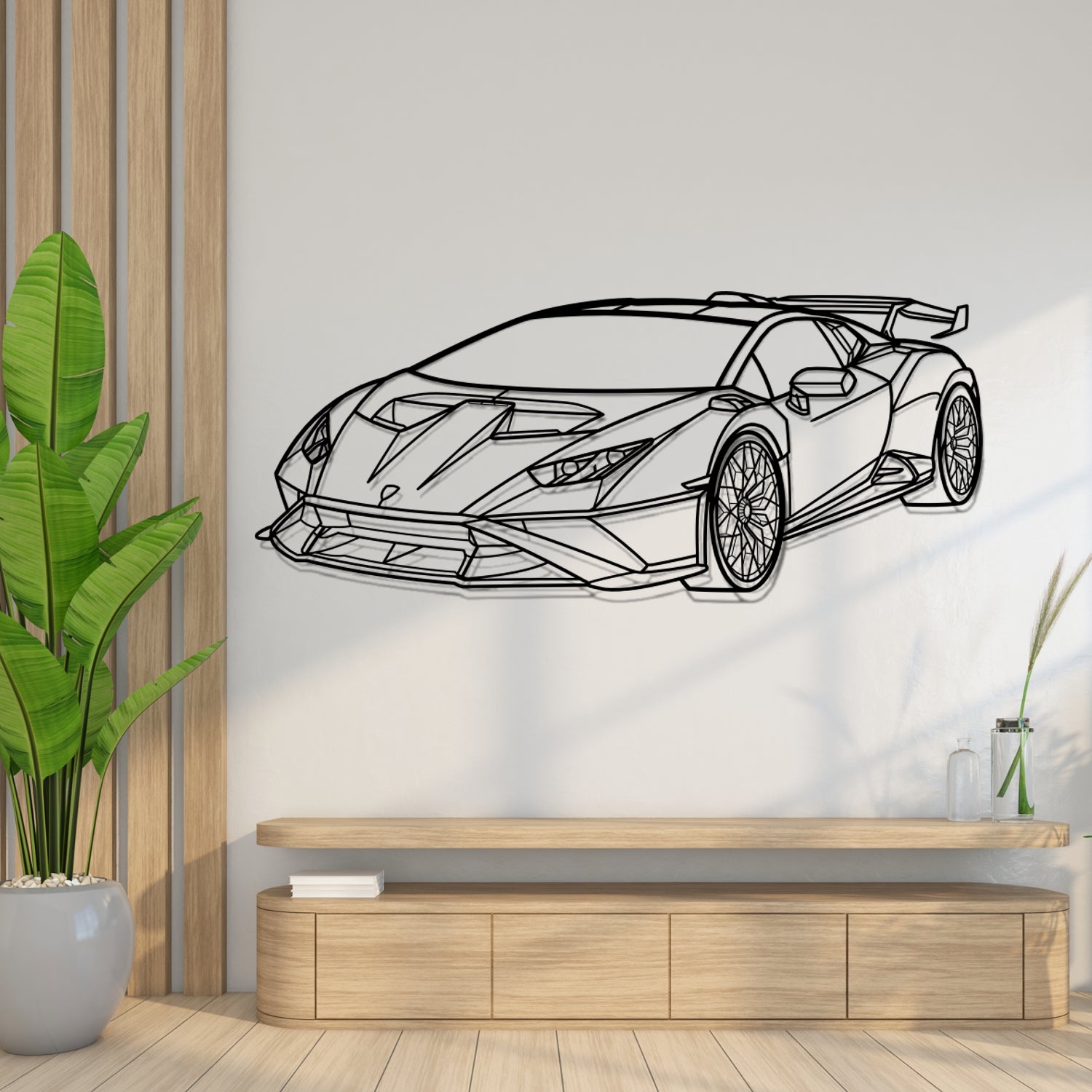 Lamborghini Huracan STO (2020-2025) - 3D Perspective Front - Metal Silhouette