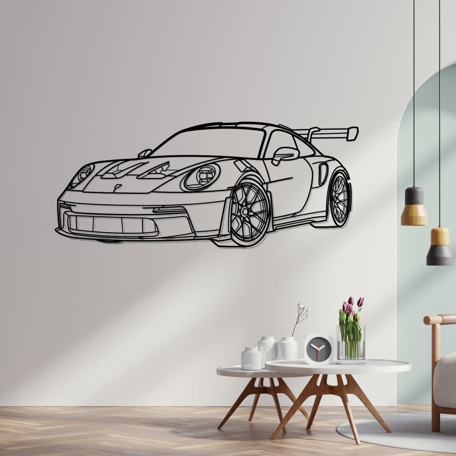 Porsche 911 992 GT3 RS (2022-2025) - Perspetiva 3D Frente - Silhueta de Metal