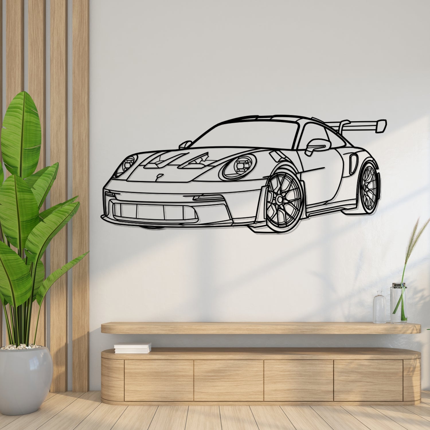 Porsche 911 992 GT3 RS (2022-2025) - Perspetiva 3D Frente - Silhueta de Metal