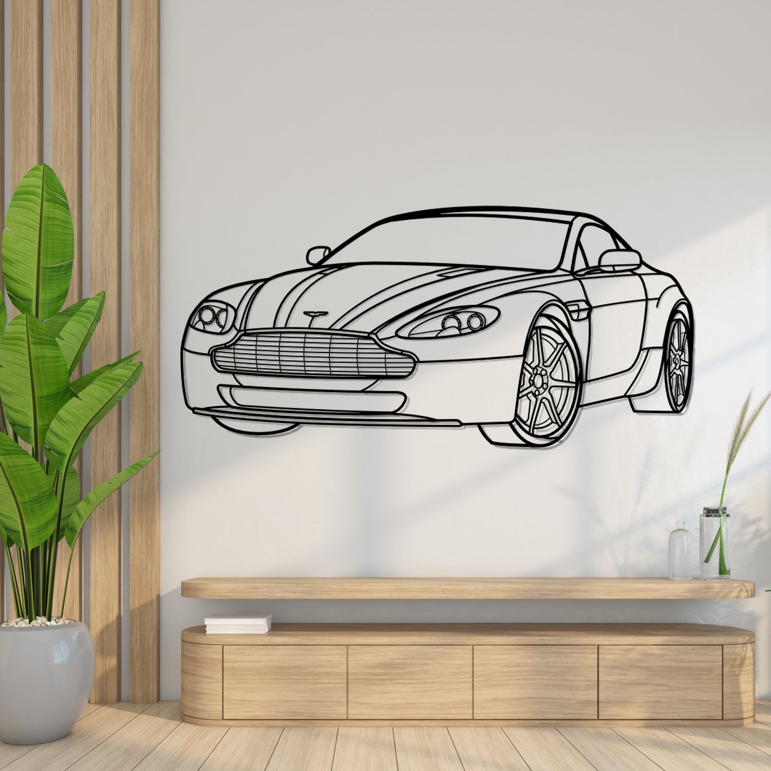 Aston Martin Vantage (2008-2017) - 3D Perspective Front - Metal Silhouette