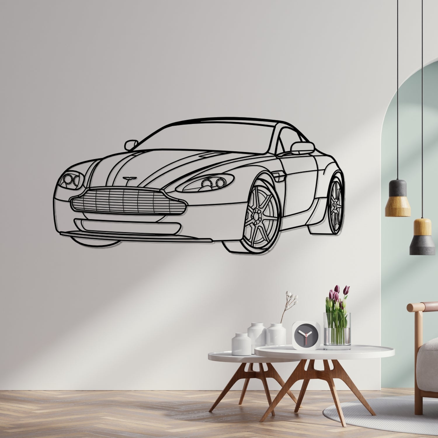 Aston Martin Vantage (2008-2017) - 3D Perspective Front - Metal Silhouette