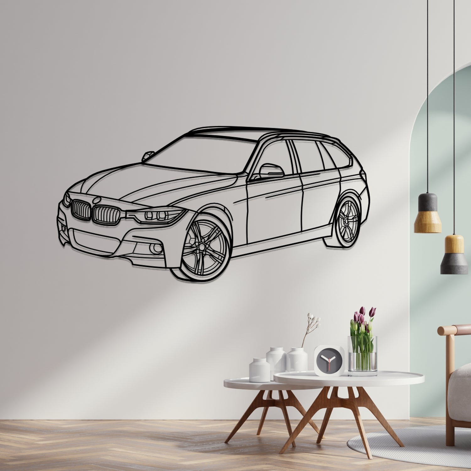 BMW 3 Series F31 (2012-2019) - 3D Perspective Front - Metal Silhouette