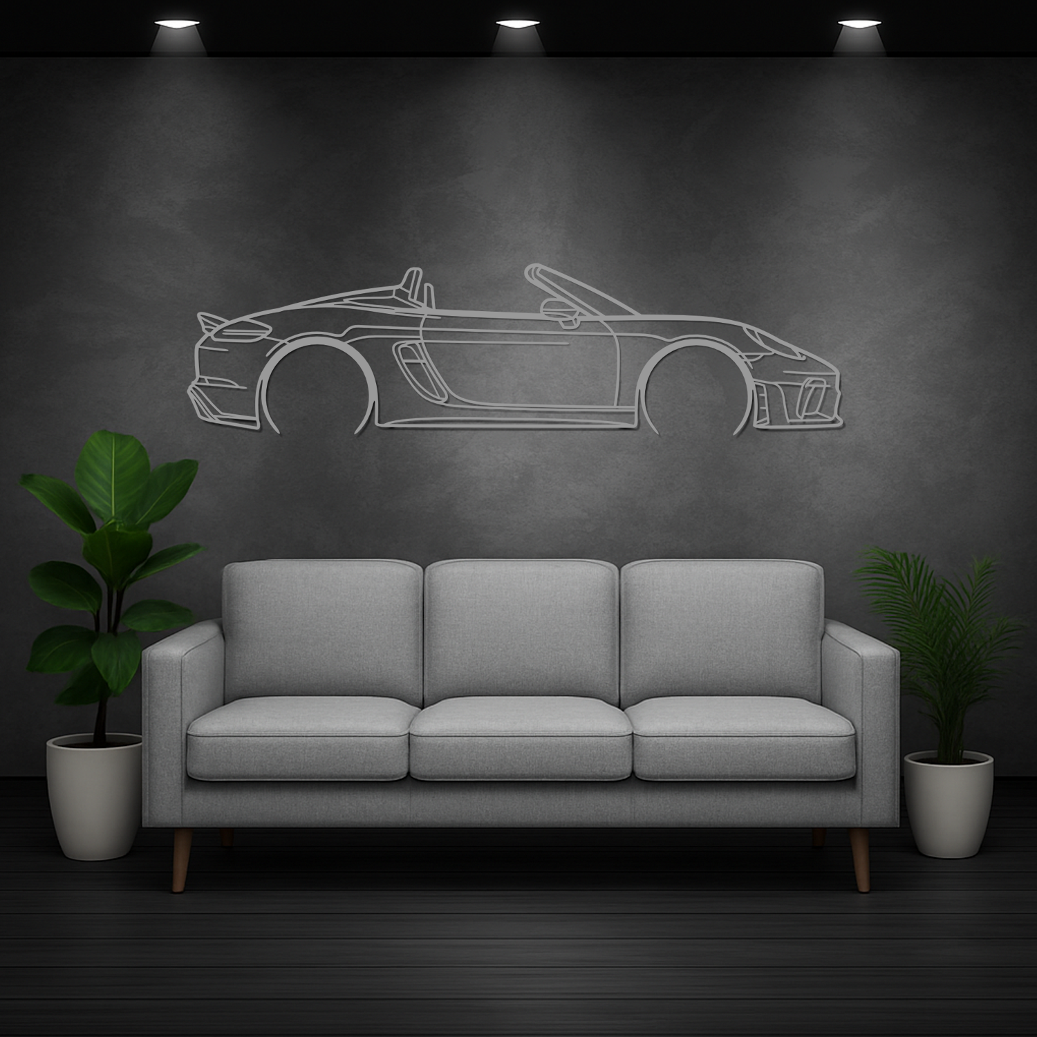 Porsche 718 Spyder (2019-2025) – Seitenansicht – Metallsilhouette