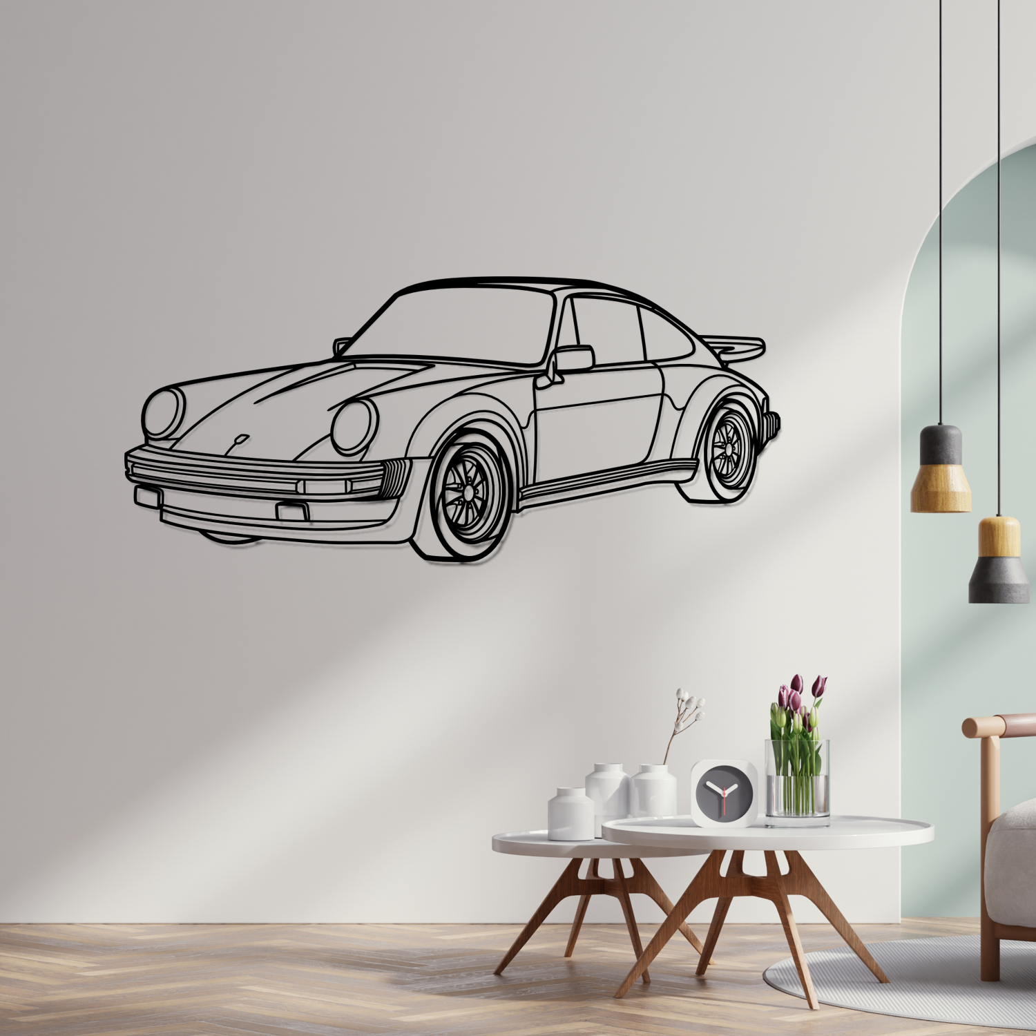 Porsche 911 930 Turbo (1975-1989) - Perspetiva 3D Frente - Silhueta de Metal