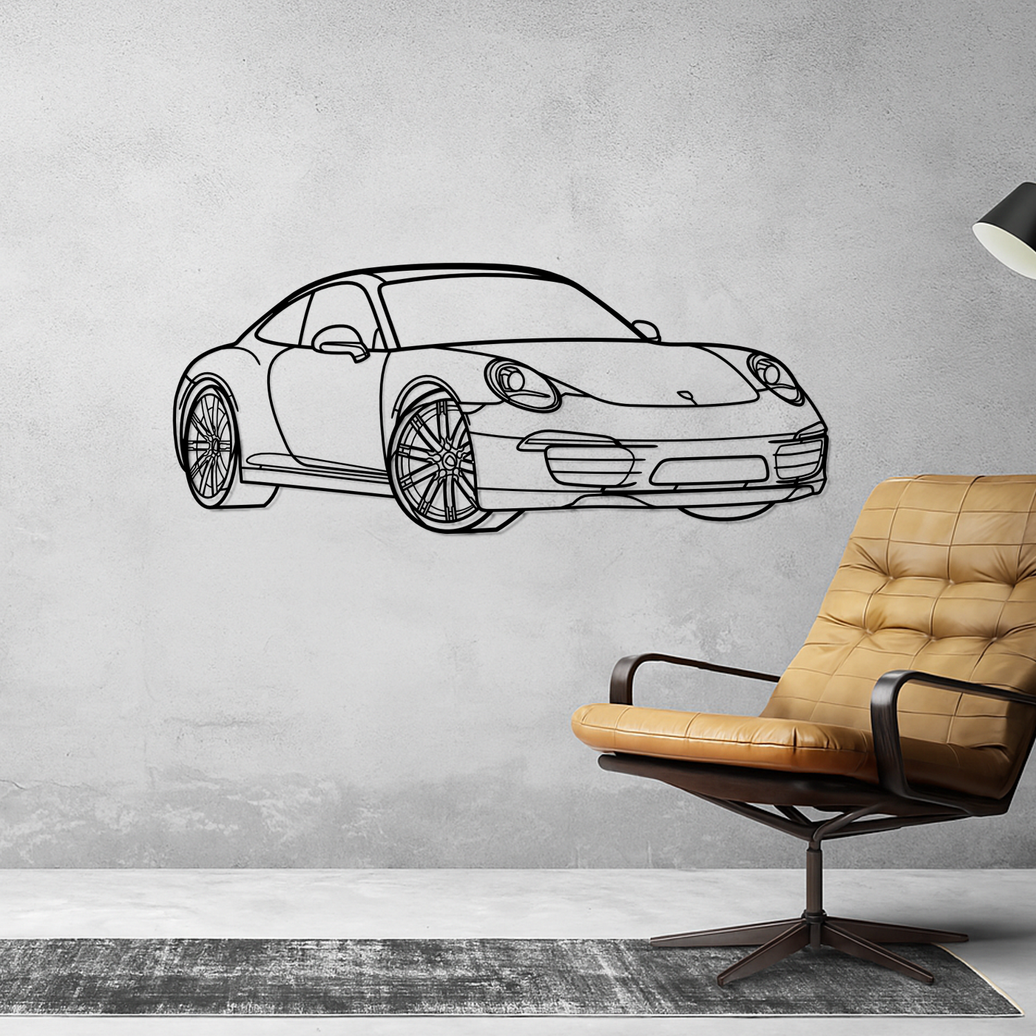Porsche 911 991.1 Carrera com Jantes Turbo (2011-2016) - Perspetiva 3D Frente - Silhueta de Metal