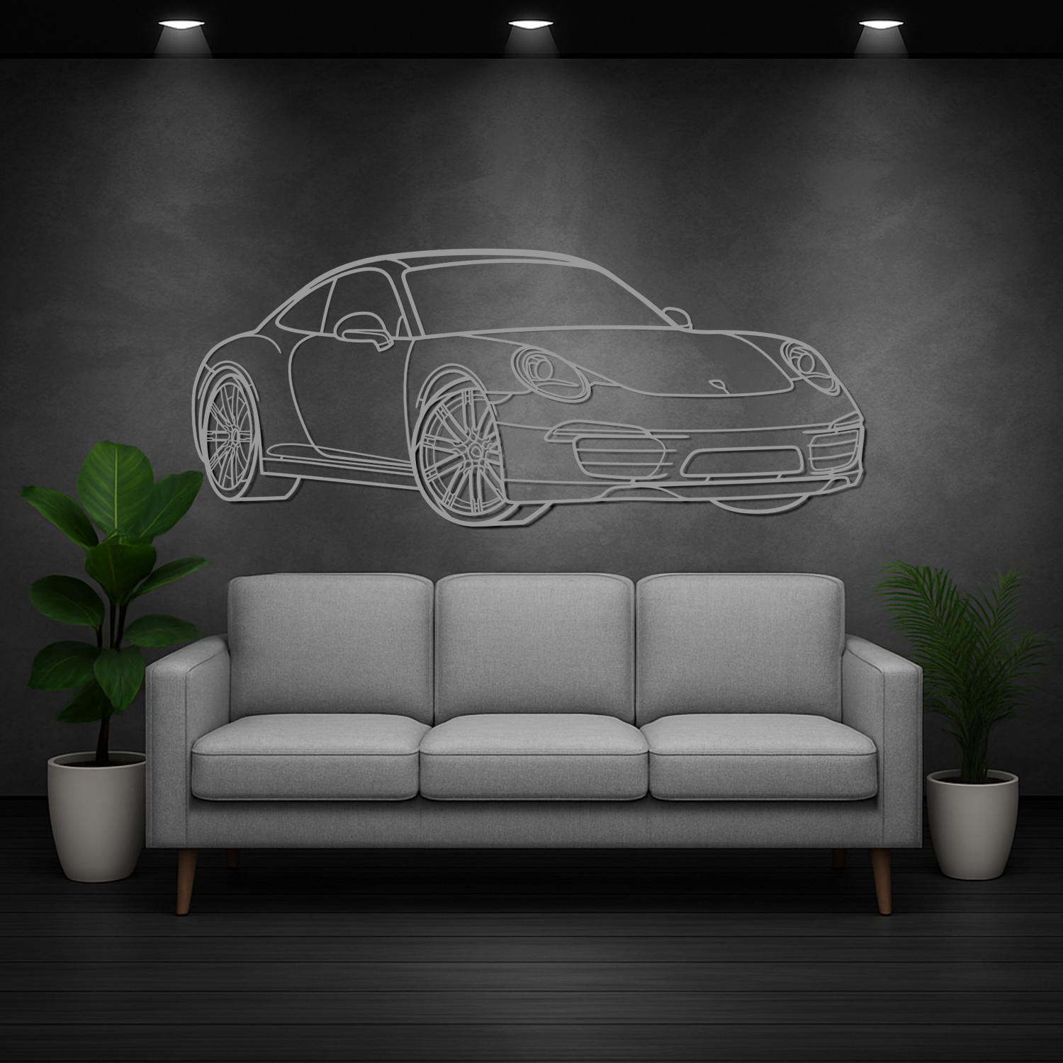 Porsche 911 991.1 Carrera com Jantes Turbo (2011-2016) - Perspetiva 3D Frente - Silhueta de Metal