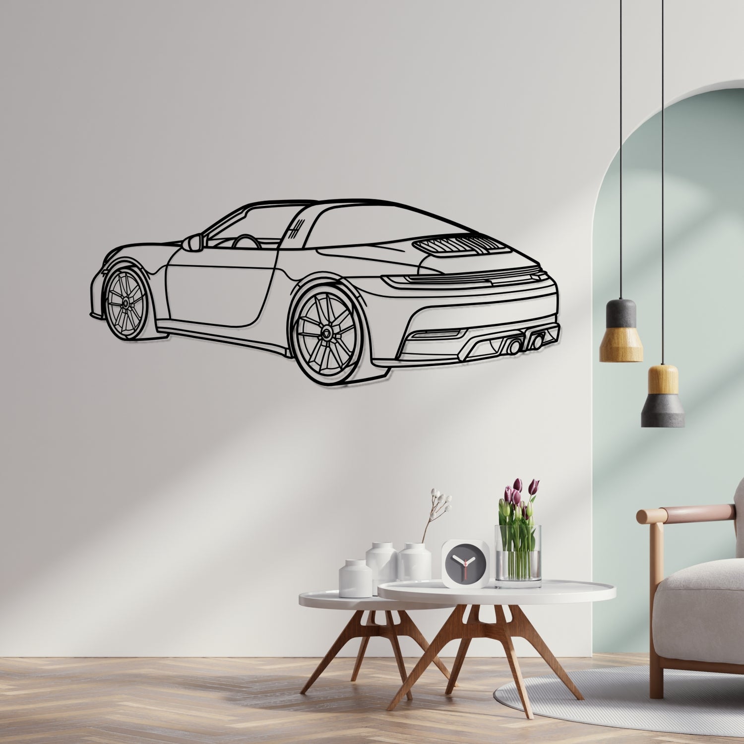 Porsche 911 992.2 Targa GTS (2024-2025) - Perspetiva 3D Traseira - Silhueta de Metal