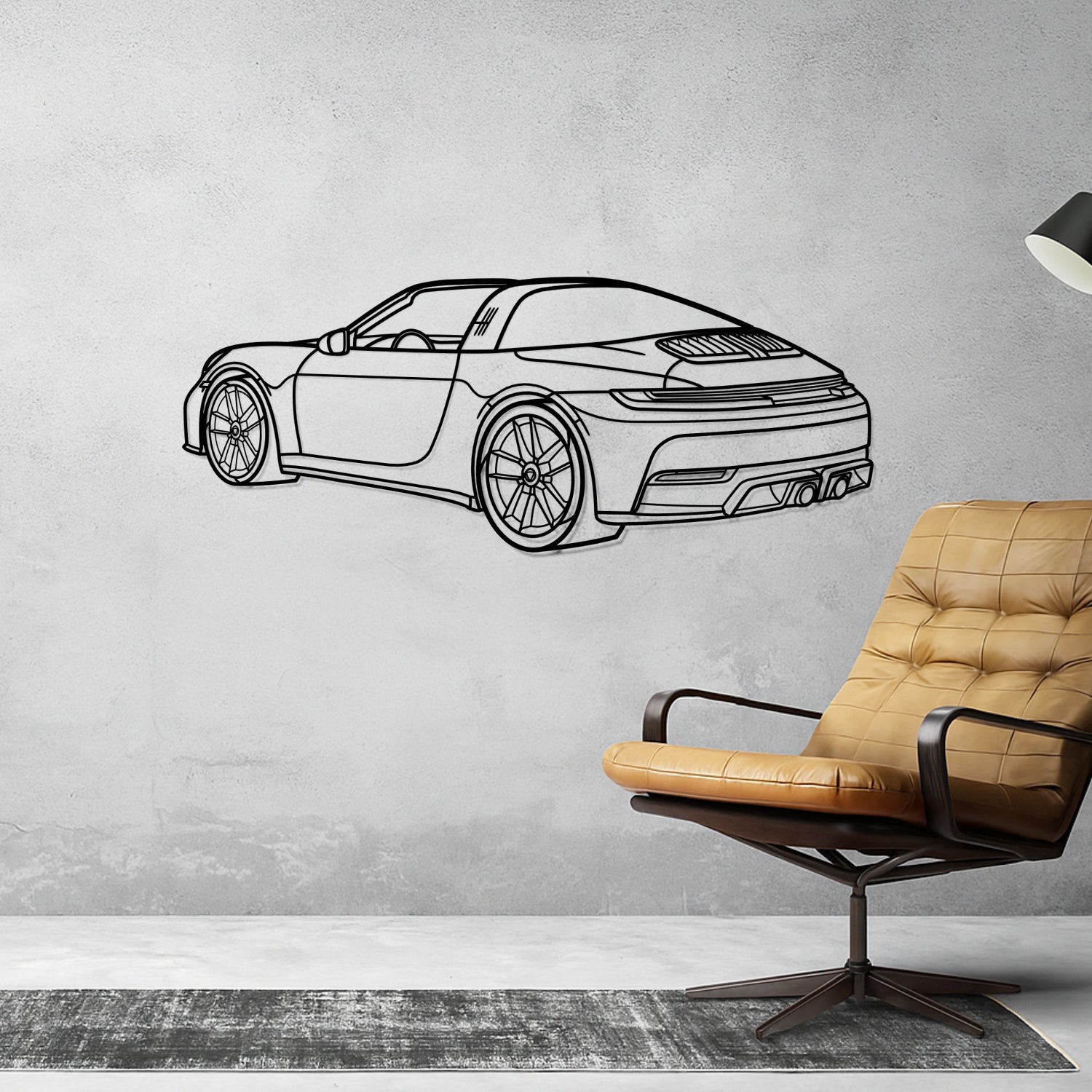 Porsche 911 992.2 Targa GTS (2024-2025) - Perspetiva 3D Traseira - Silhueta de Metal