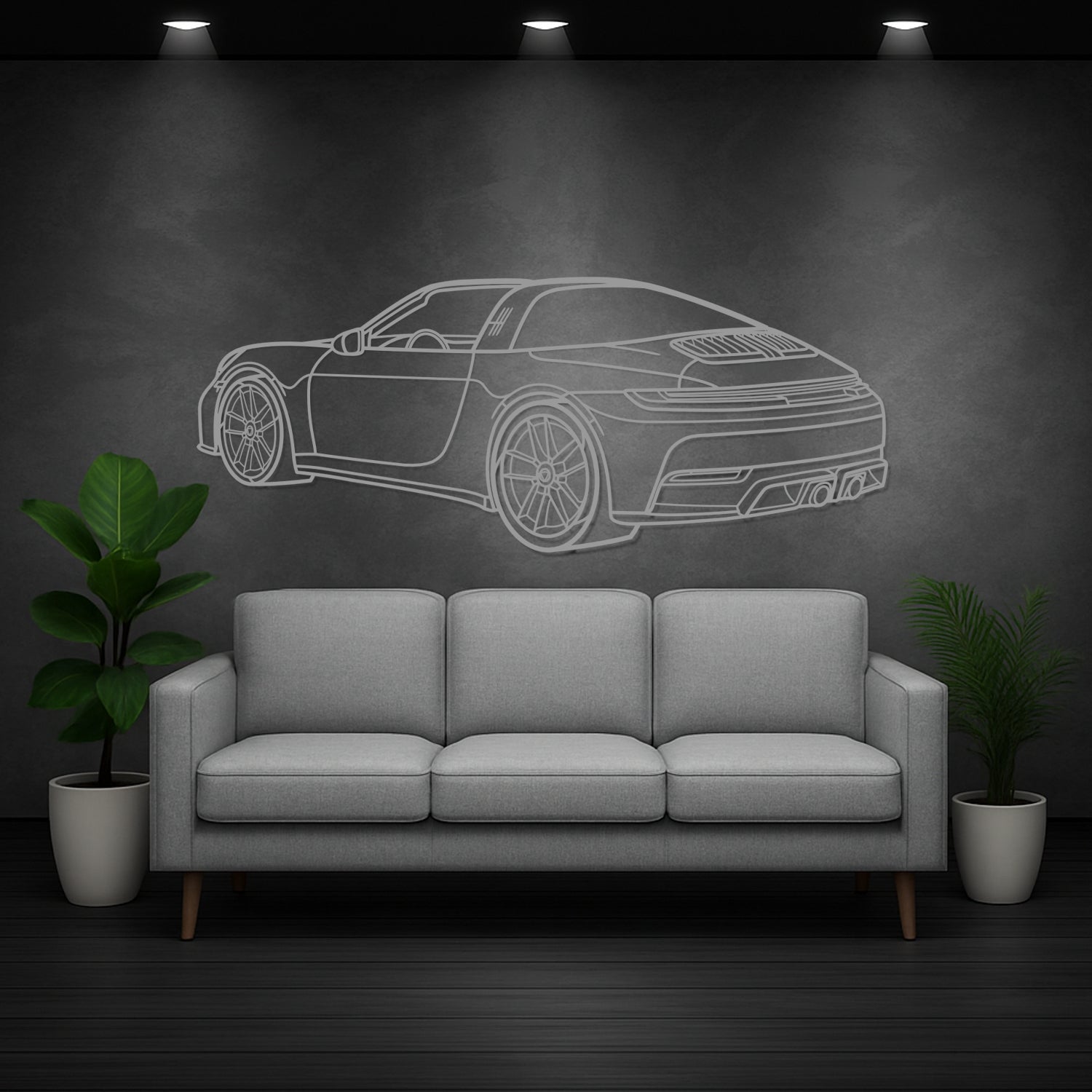 Porsche 911 992.2 Targa GTS (2024-2025) - Perspetiva 3D Traseira - Silhueta de Metal