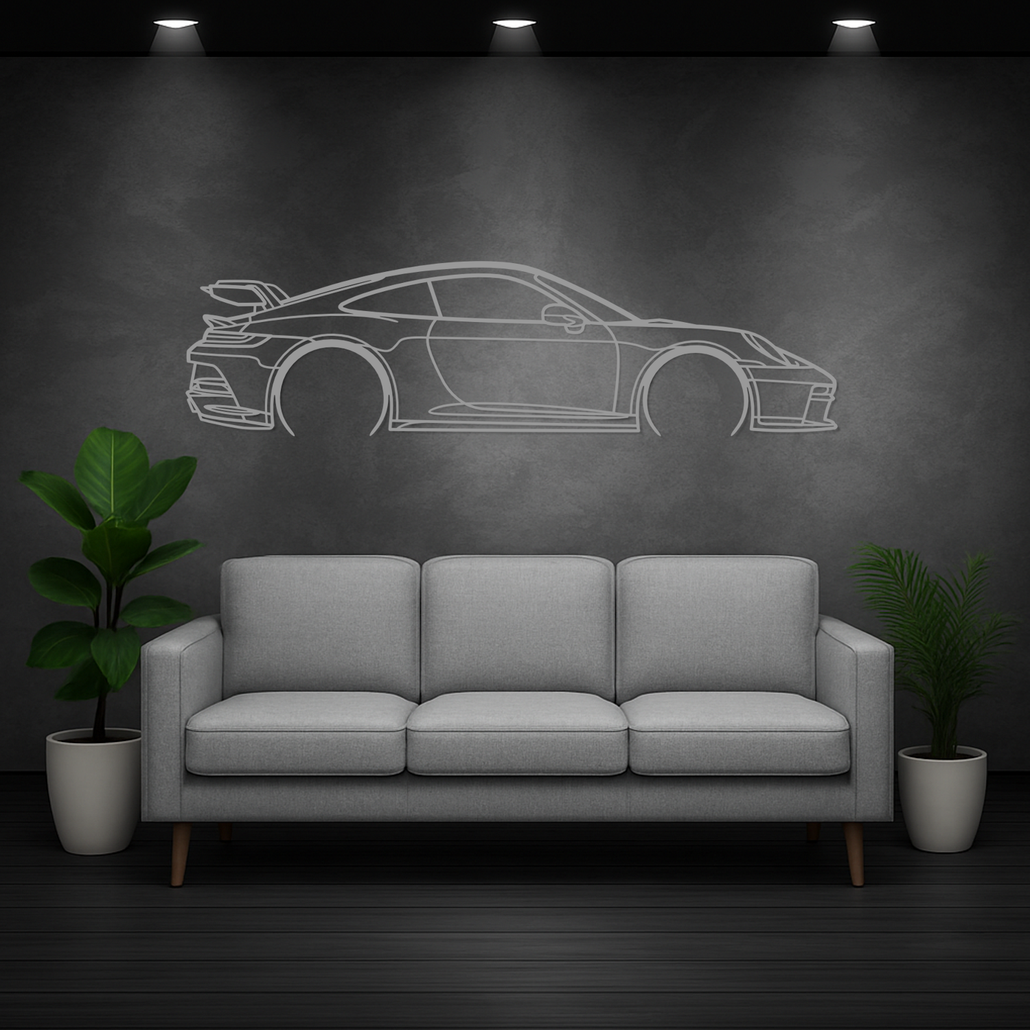 Porsche 911 992.1 GT3 (2019-2024) – Seitenansicht – Metallsilhouette