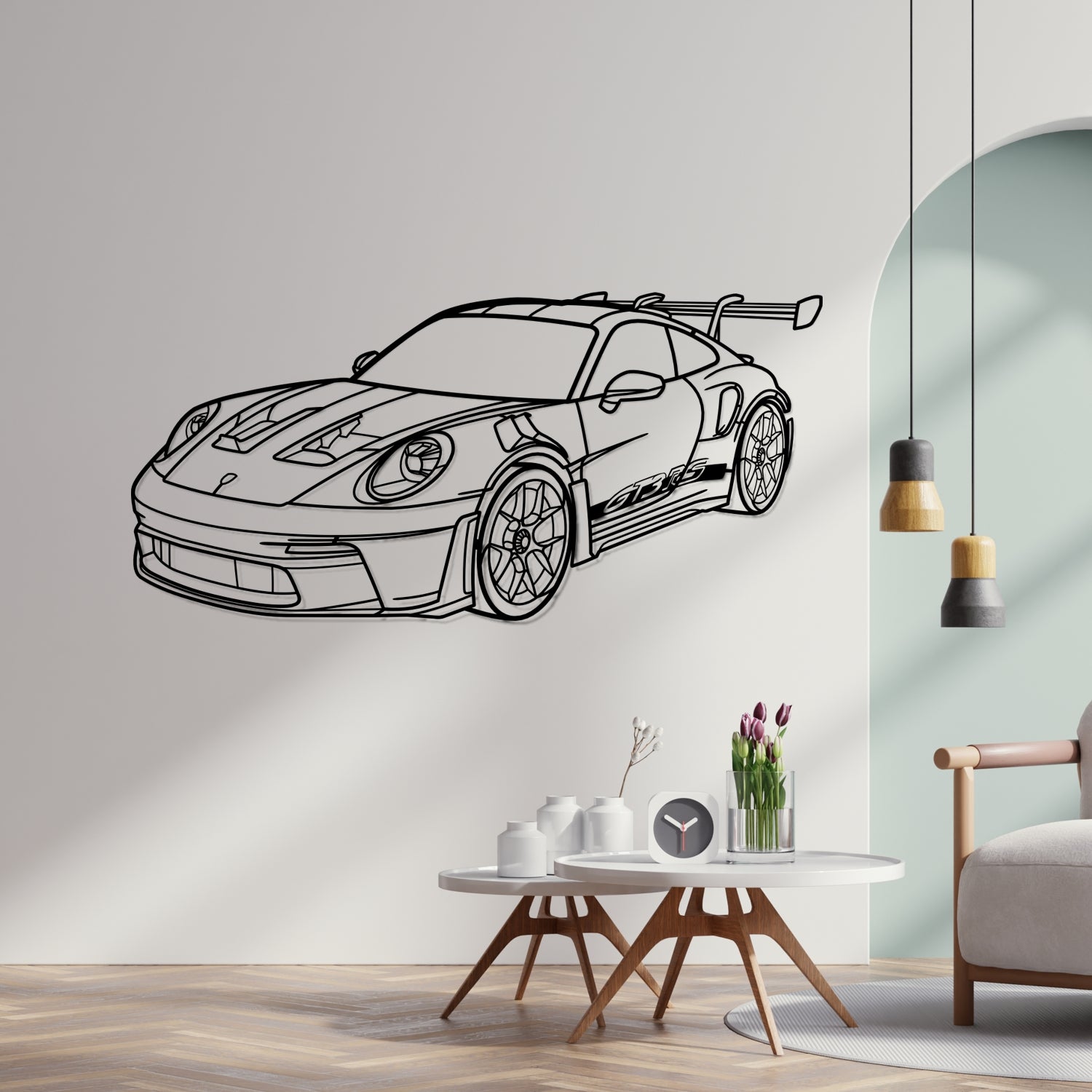 Porsche 911 992 GT3 RS Weissach Package (2022-2025) - Perspetiva 3D Frente - Silhueta de Metal