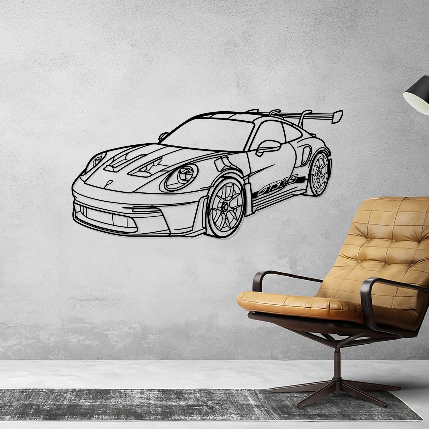 Porsche 911 992 GT3 RS Weissach Package (2022-2025) - Perspetiva 3D Frente - Silhueta de Metal