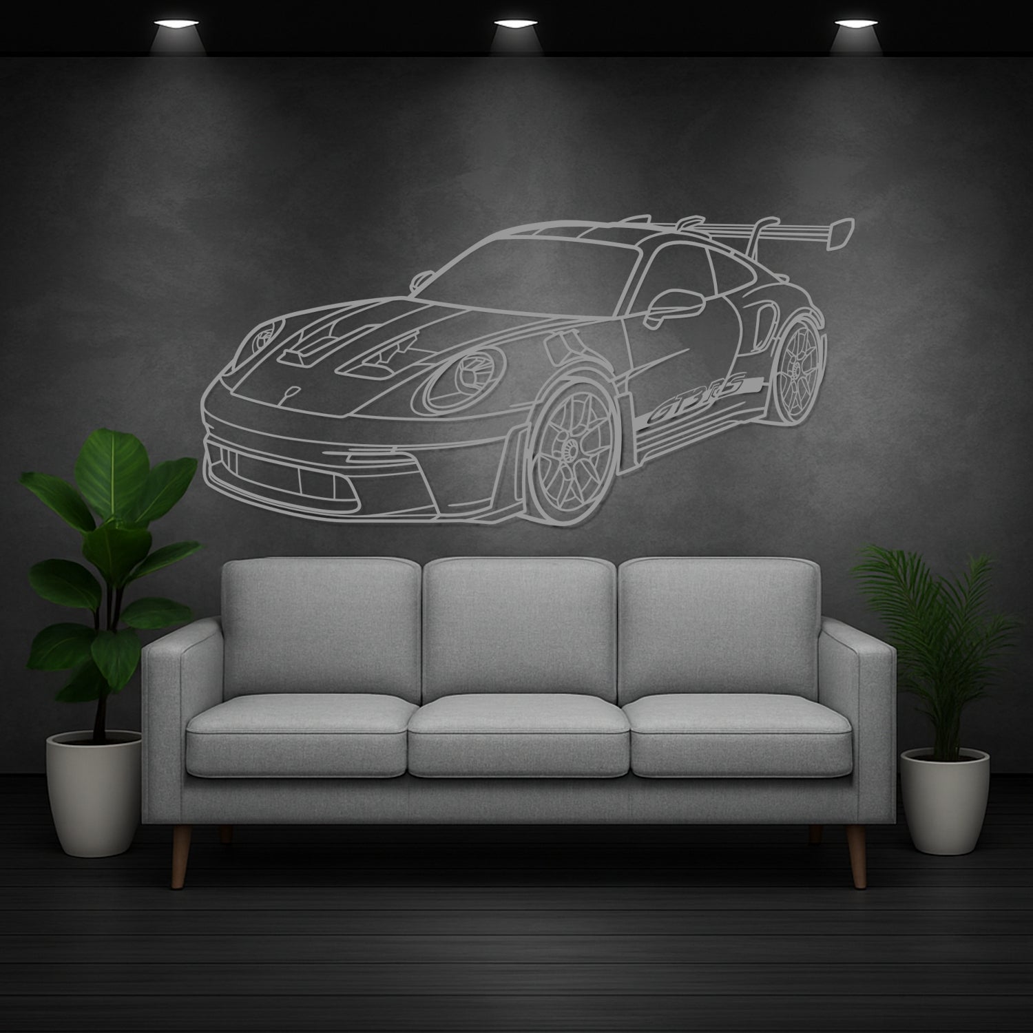 Porsche 911 992 GT3 RS Weissach Package (2022-2025) - Perspetiva 3D Frente - Silhueta de Metal