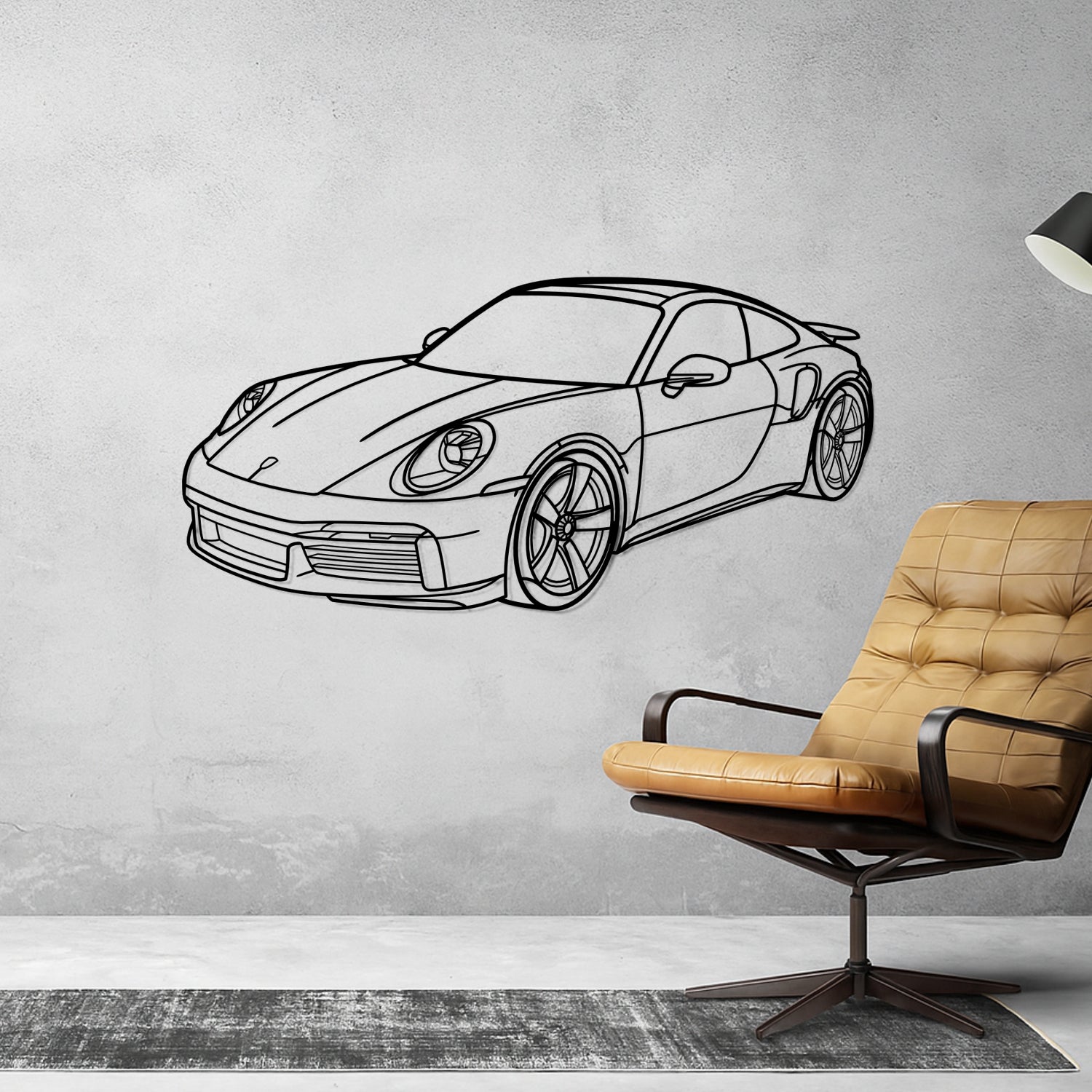 Porsche 911 992.1 Turbo S (2019-2024) - Perspetiva 3D Frente - Silhueta de Metal