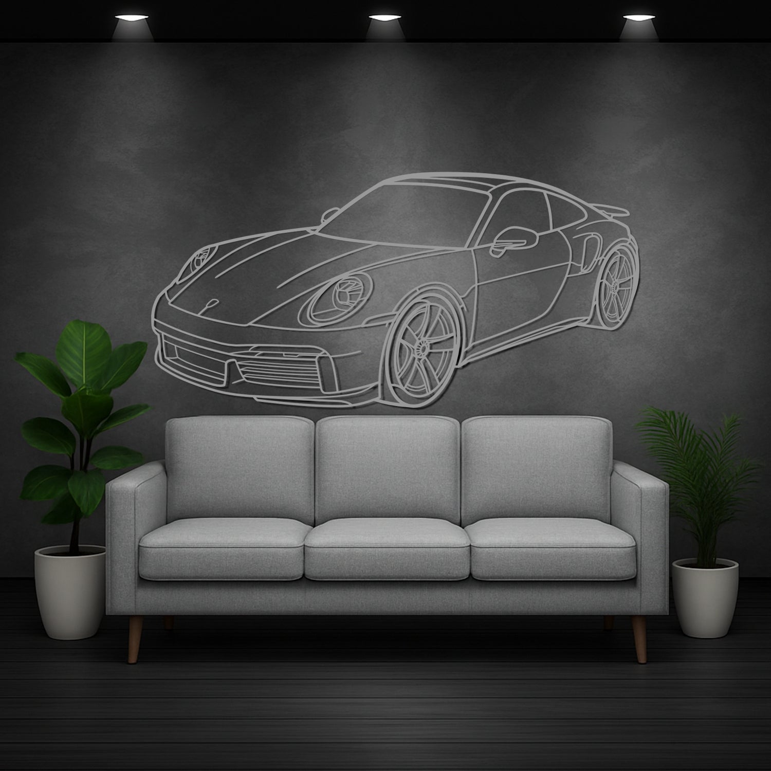 Porsche 911 992.1 Turbo S (2019-2024) - Perspetiva 3D Frente - Silhueta de Metal