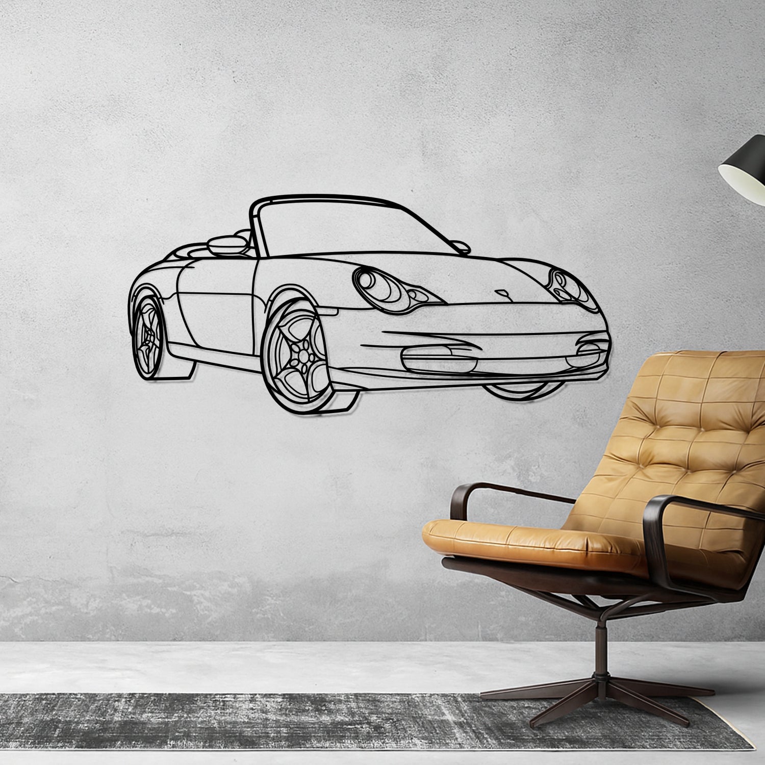 Porsche 911 996.1 Carrera Cabrio (1997-2001) - Perspetiva 3D Frente - Silhueta de Metal