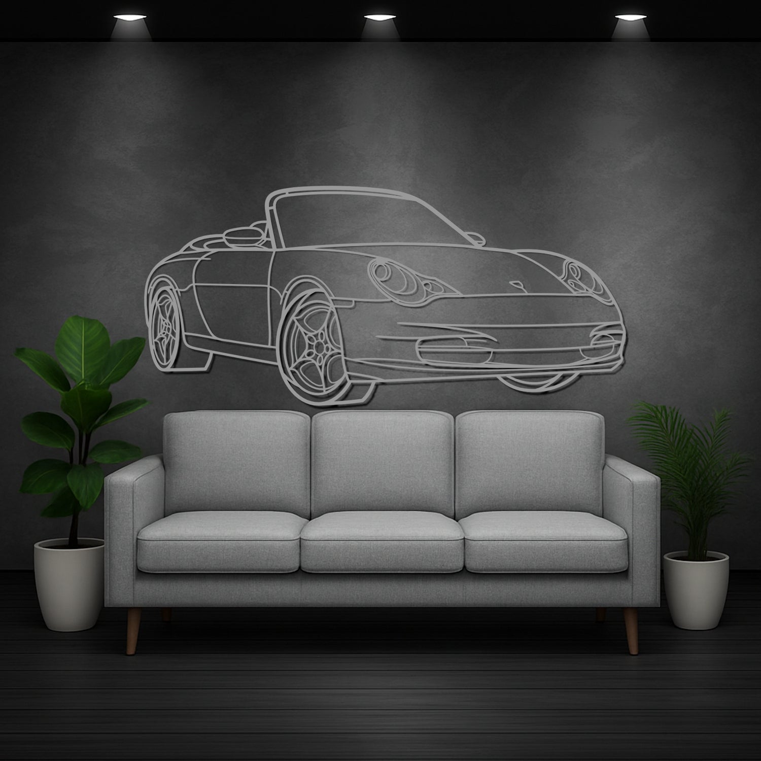 Porsche 911 996.1 Carrera Cabrio (1997-2001) - Perspetiva 3D Frente - Silhueta de Metal