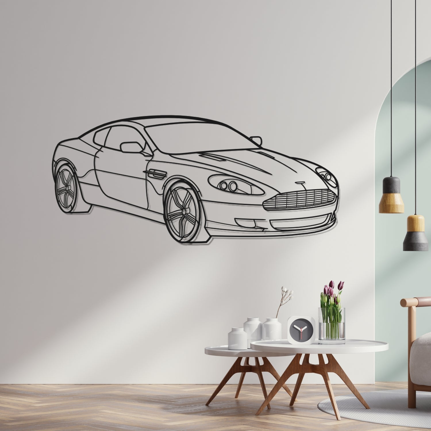 Aston Martin DB9 (2004-2016) - Perspetiva 3D Frente - Silhueta de Metal