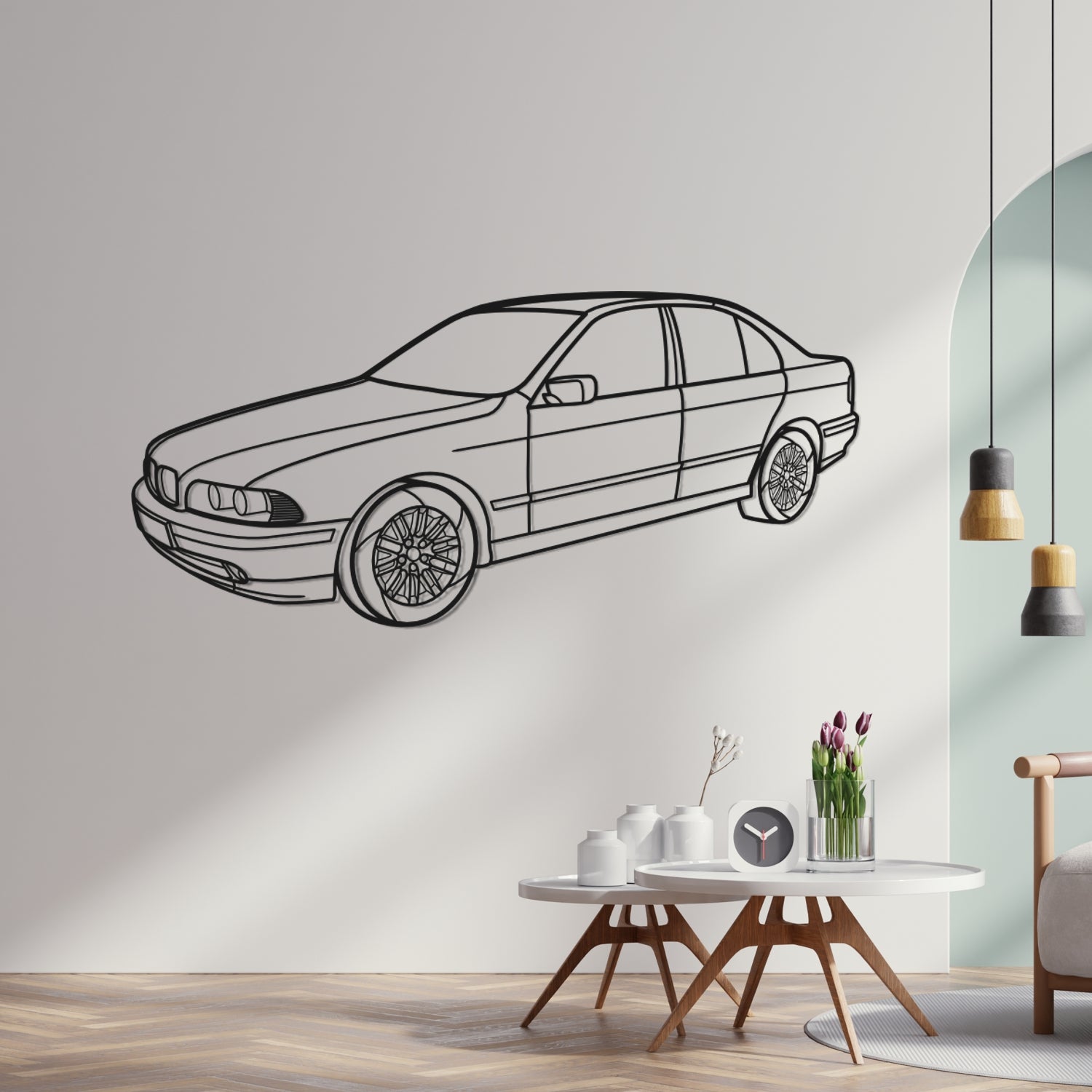 BMW Serie 5 E39 (1995-2003) - Front 3D Perspective - Metal Silhouette