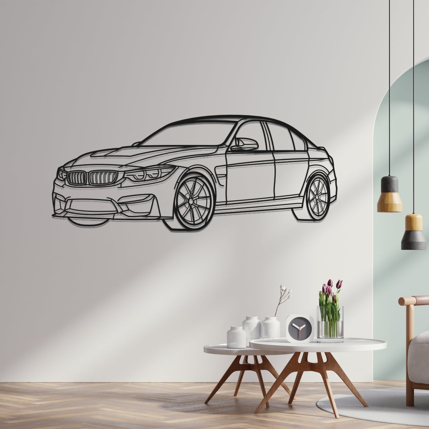 BMW M3 CS F80 (2018-2019) - 3D Perspective Front - Metal Silhouette