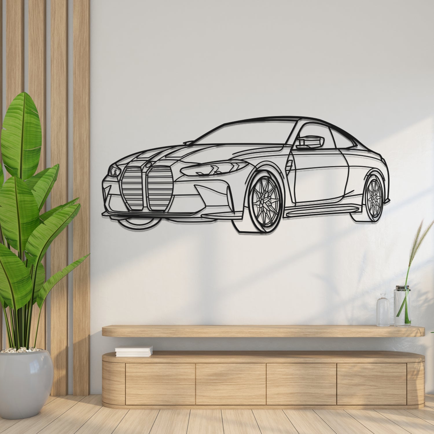 BMW M4 G82 (2020-2024) - 3D Perspective Front - Metal Silhouette