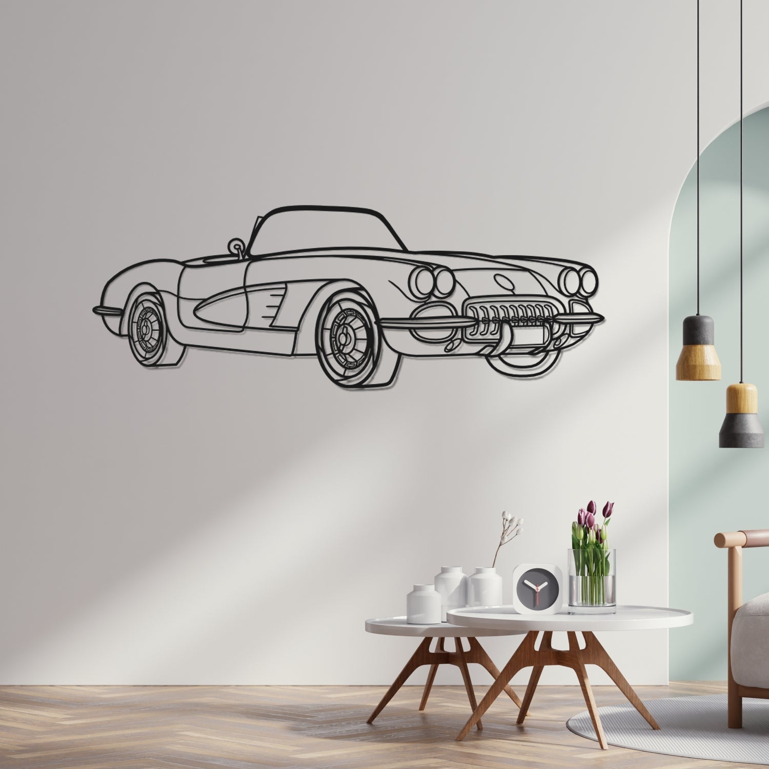 Chevrolet Corvette C1 (1953-1962) - 3D Front Perspective - Metal Silhouette