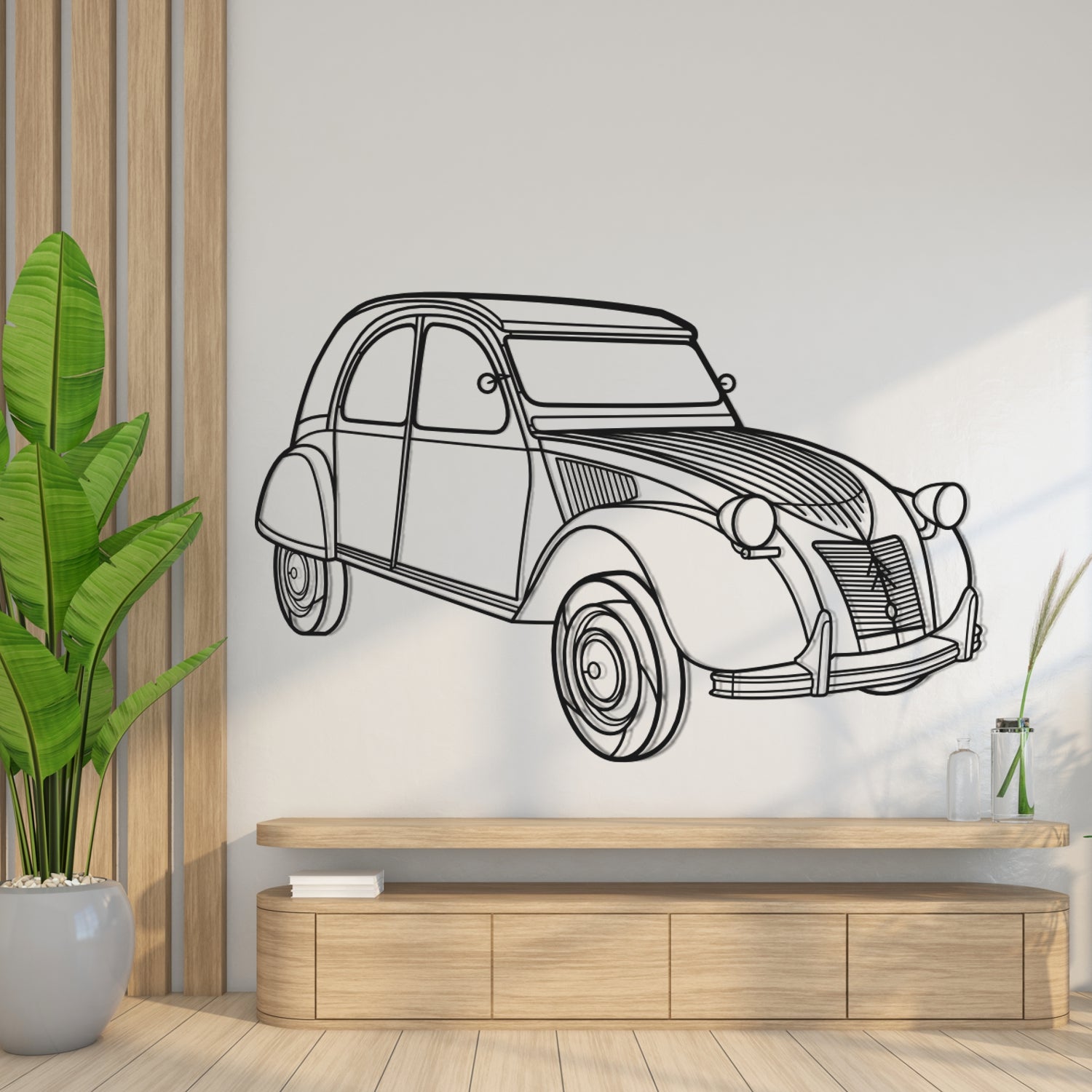 Citroën 2CV (1957-1960) - 3D Perspective Front - Metal Silhouette