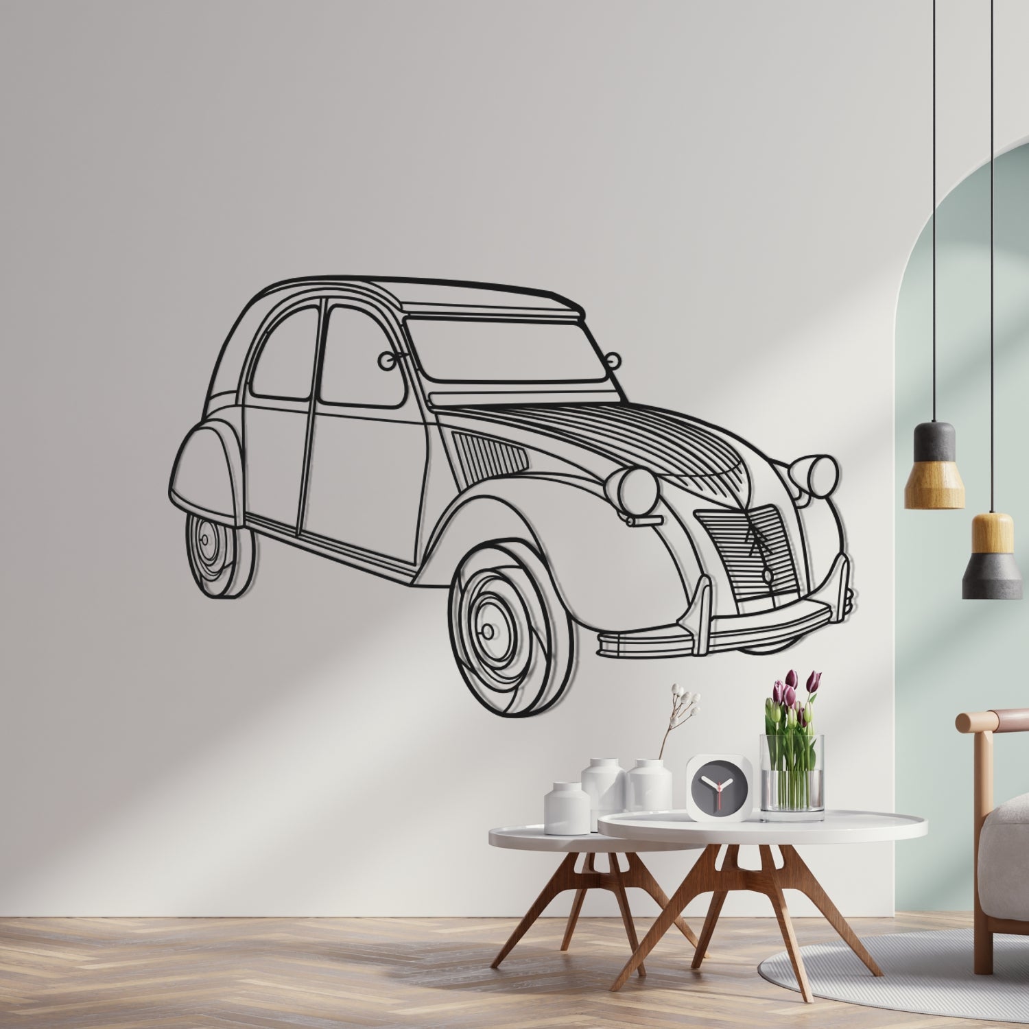 Citroën 2CV (1957-1960) - 3D Perspective Front - Metal Silhouette