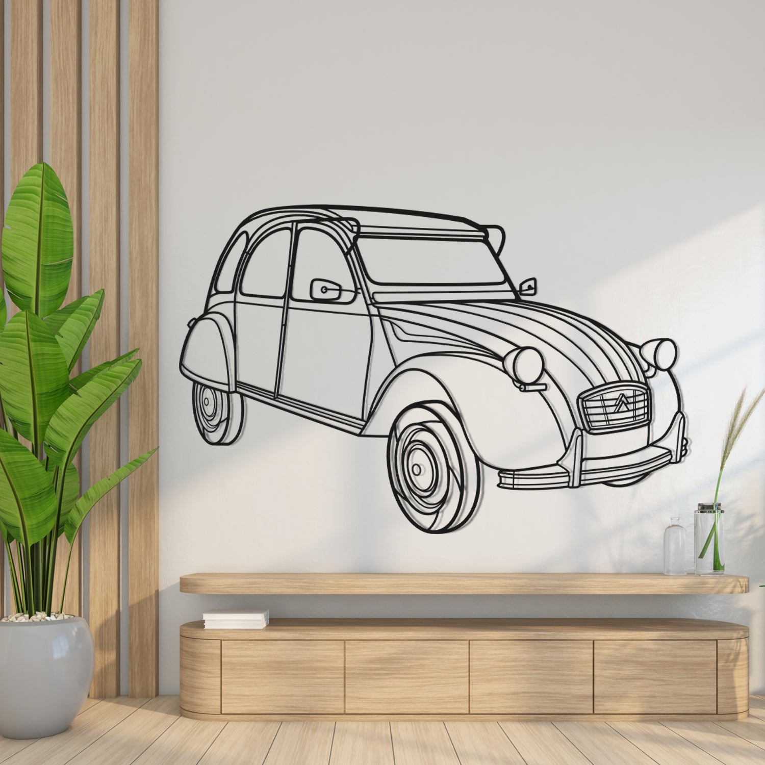 Citroën 2CV (1968-1970) - 3D Perspective Front - Metal Silhouette