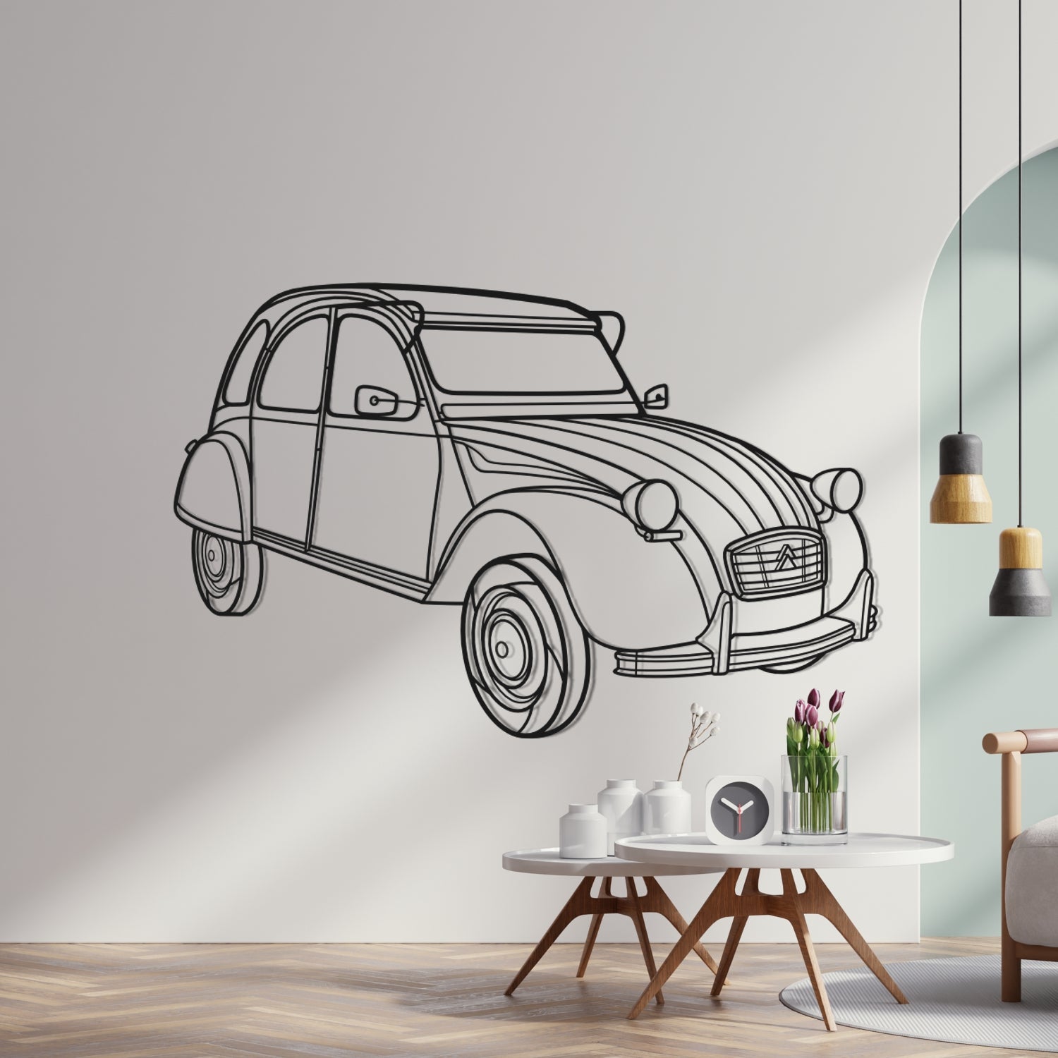 Citroën 2CV (1968-1970) - 3D Perspective Front - Metal Silhouette