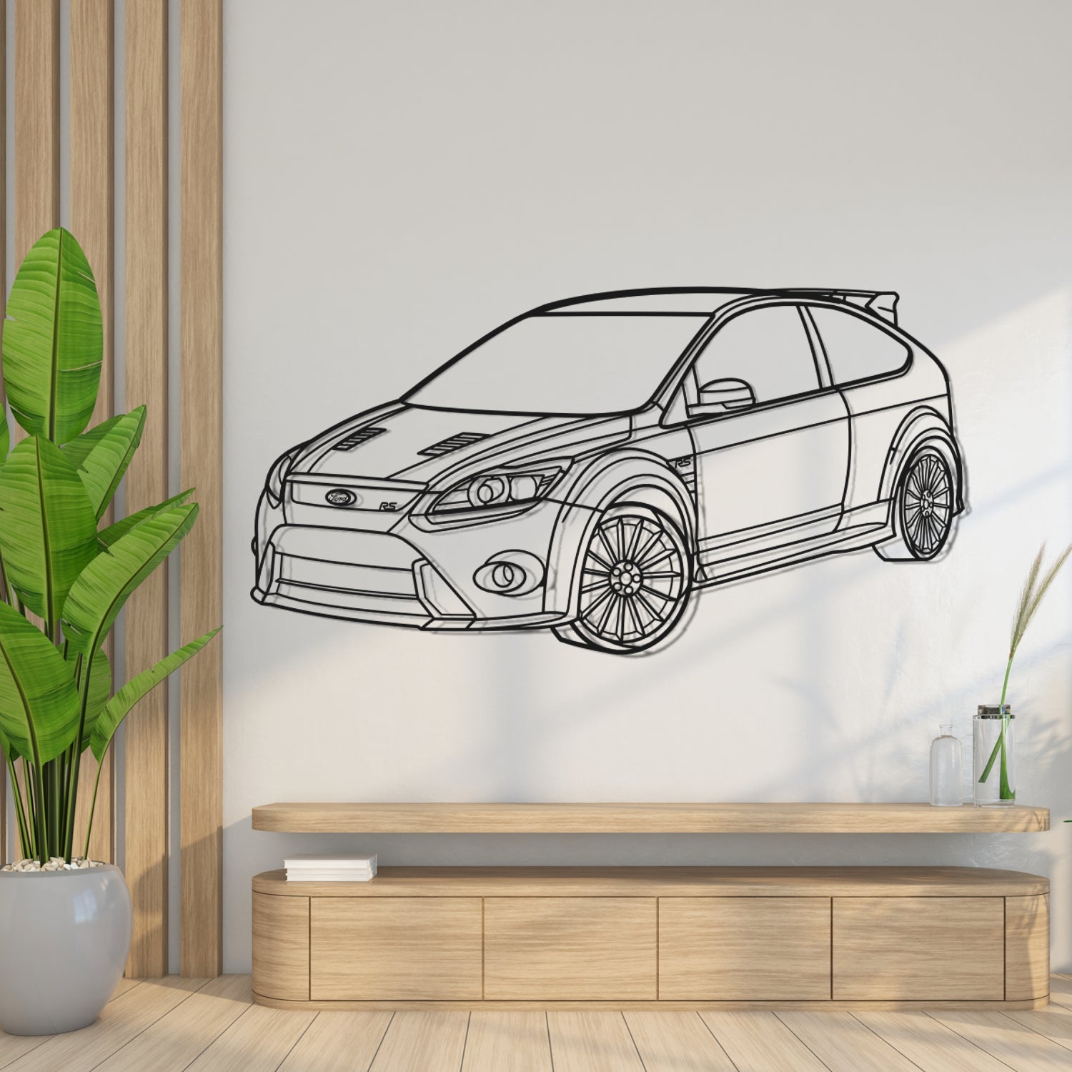 Ford Focus RS MK2 (2009-2011) - 3D Front Perspective - Metal Silhouette
