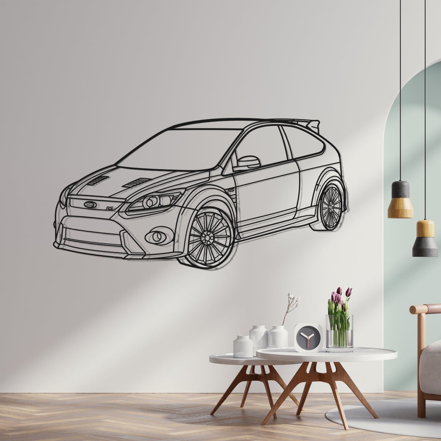 Ford Focus RS MK2 (2009-2011) - 3D Front Perspective - Metal Silhouette