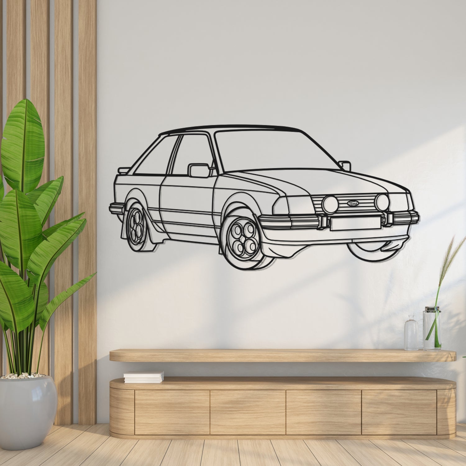 Ford Escort XR3 (1980-1986) - Perspetiva 3D Frente - Silhueta de Metal