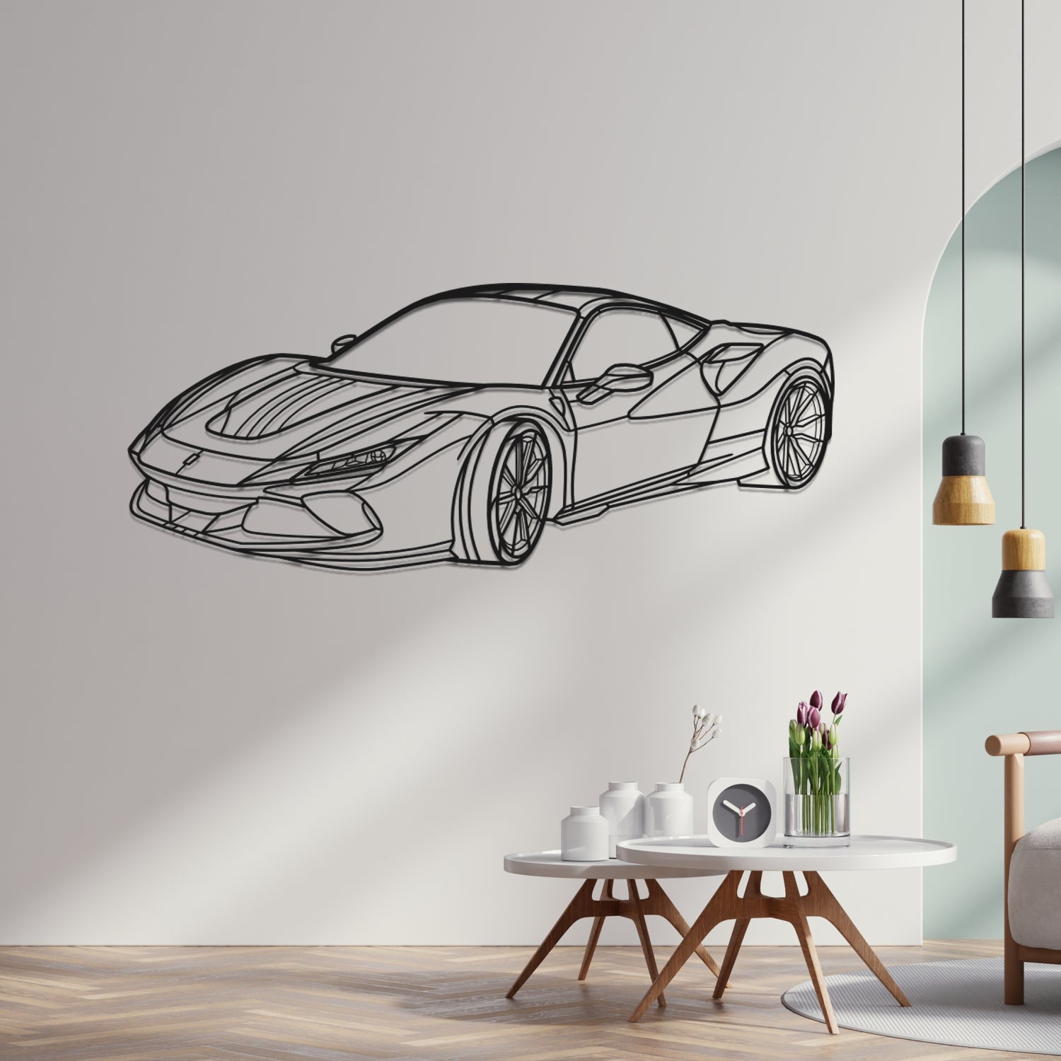 Ferrari F8 Tributo (2019-2023) - 3D Perspective Front - Metal Silhouette