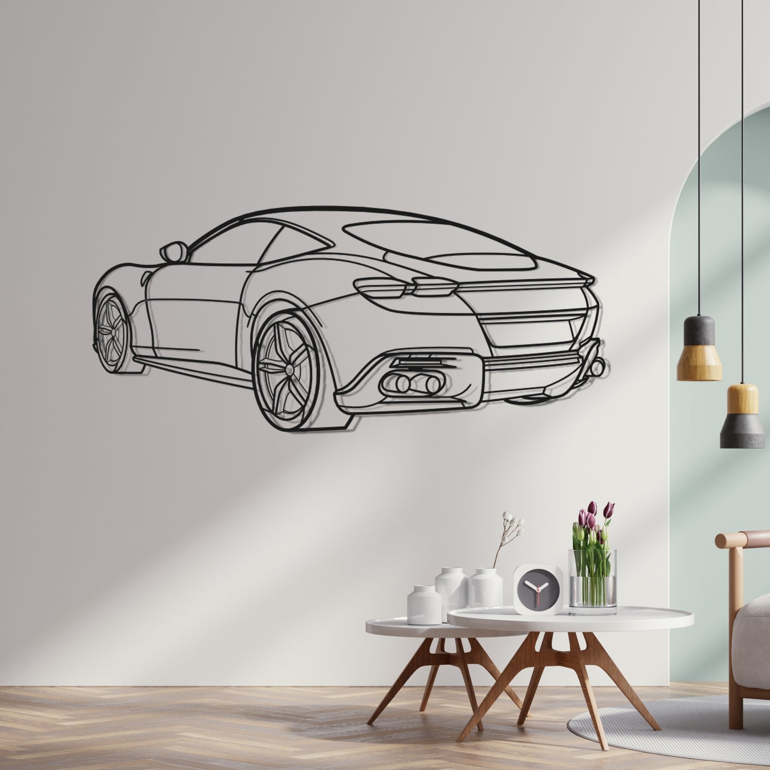 Ferrari Roma (2019-2025) - Rear 3D Perspective - Metal Silhouette
