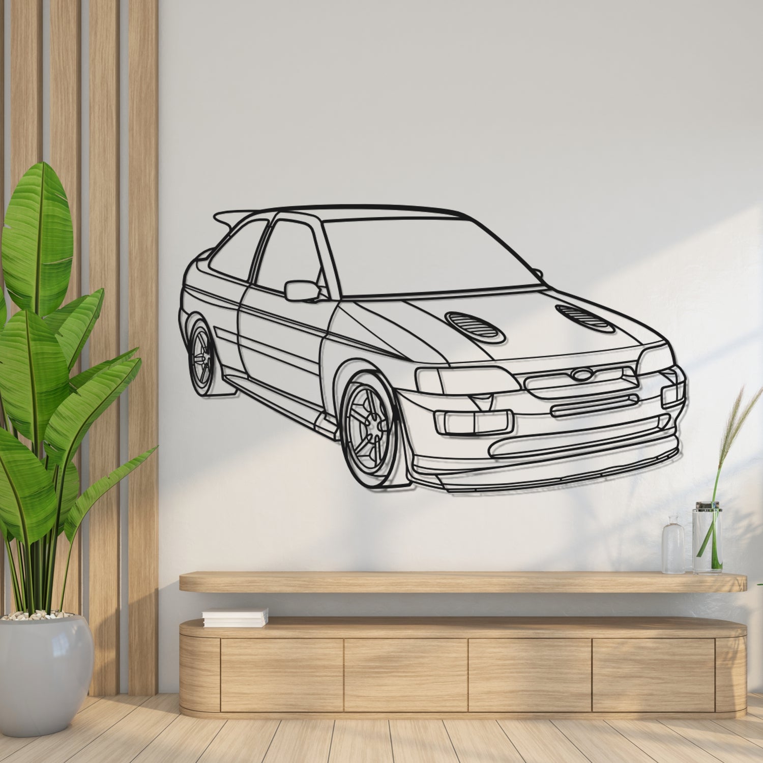 Ford Escort Cosworth (1992-1996) - Perspetiva 3D Frente - Silhueta de Metal