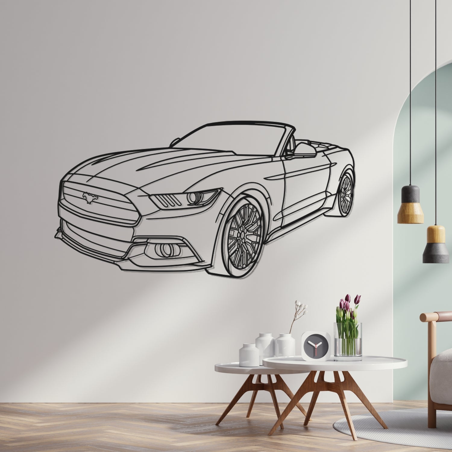 Ford Mustang Cabrio (2017-2023) - Perspetiva 3D Frente - Silhueta de Metal