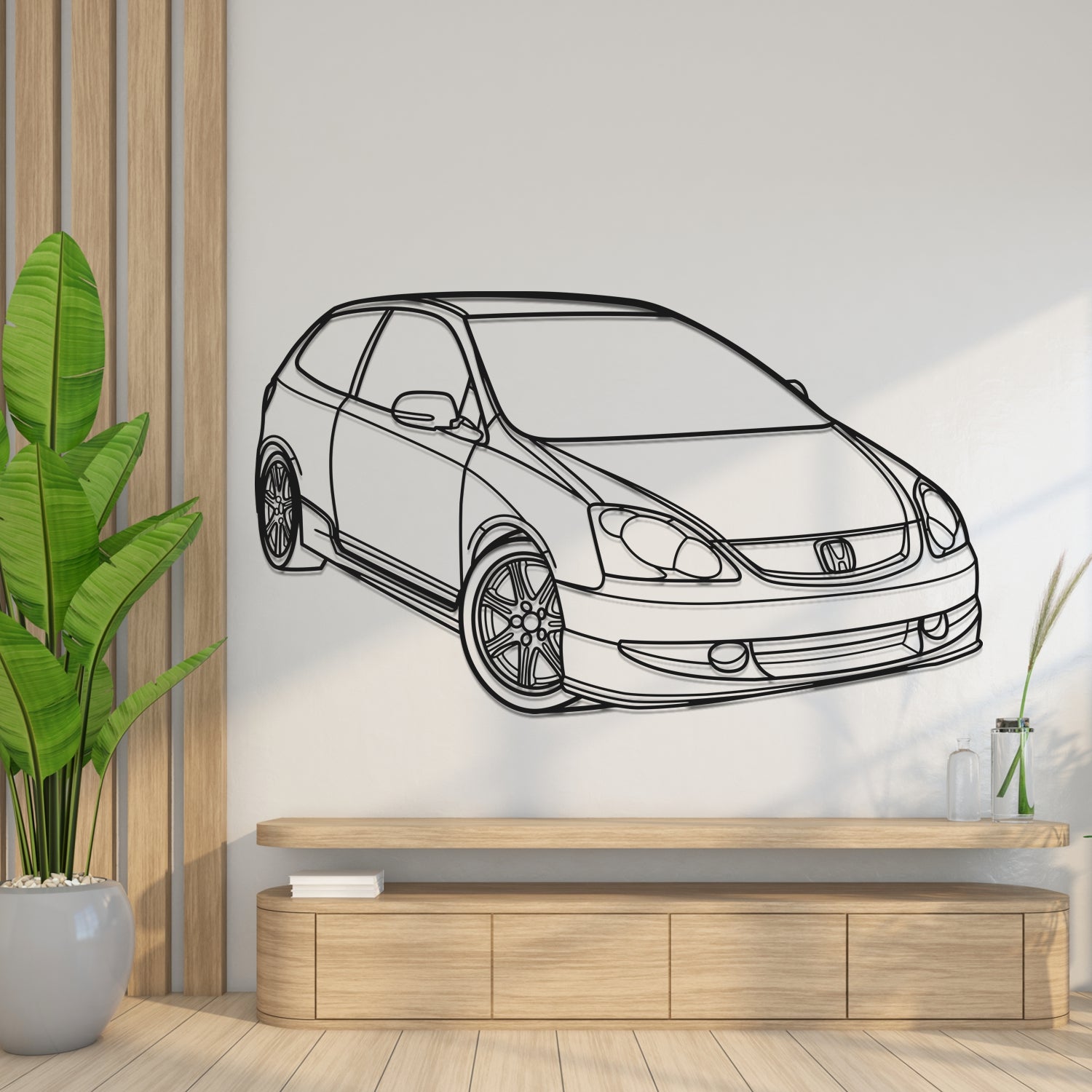Honda Civic Type R EP3 (2001-2005) – 3D-Frontperspektive – Metallsilhouette