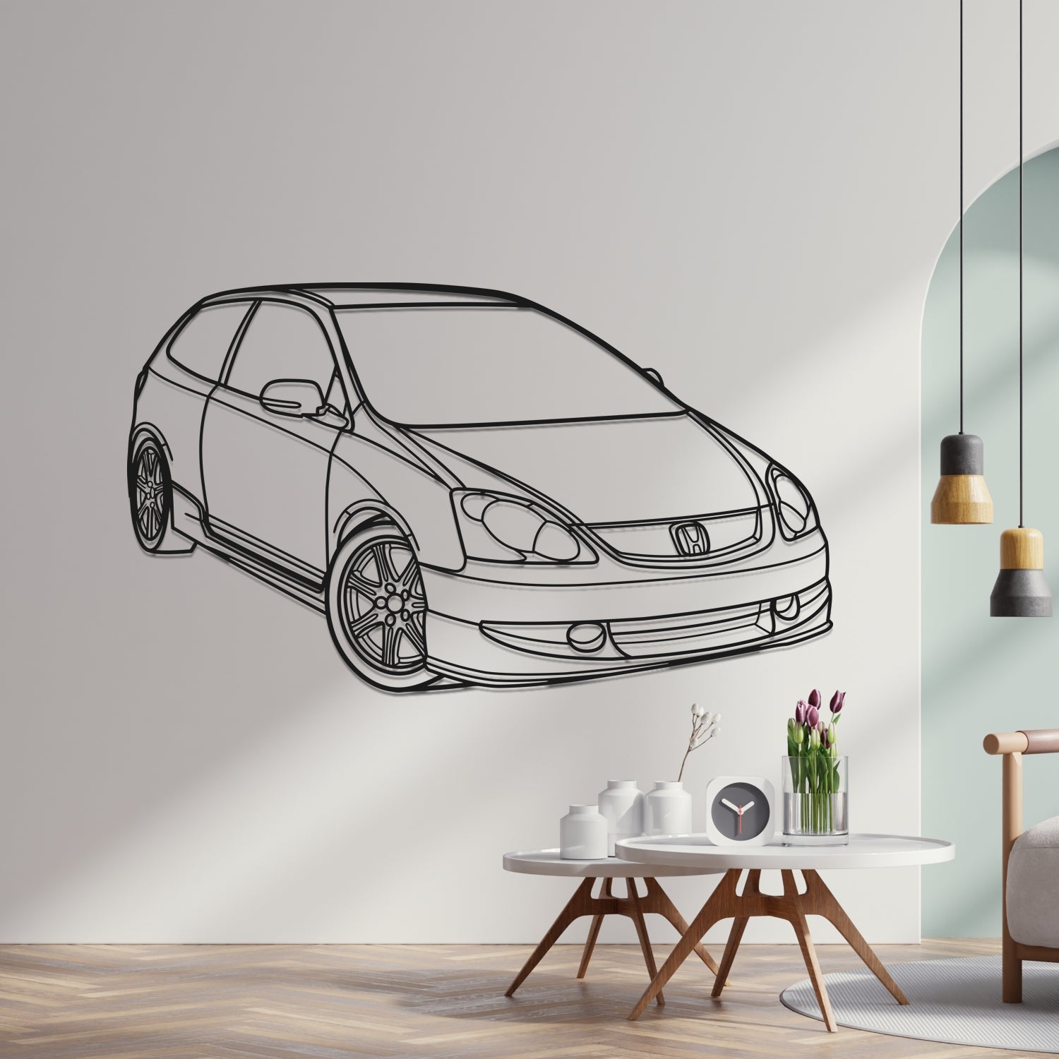 Honda Civic Type R EP3 (2001-2005) – 3D-Frontperspektive – Metallsilhouette