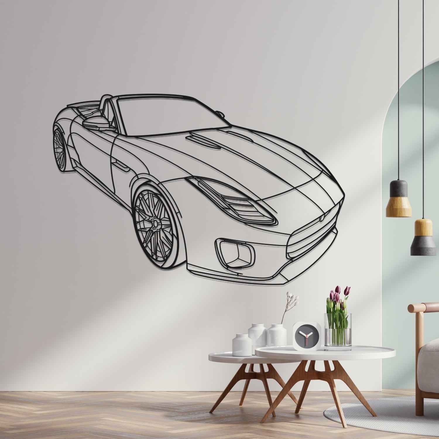 Jaguar F-Type Roadster (2013–2019) – 3D-Perspektive Front – Metallsilhouette