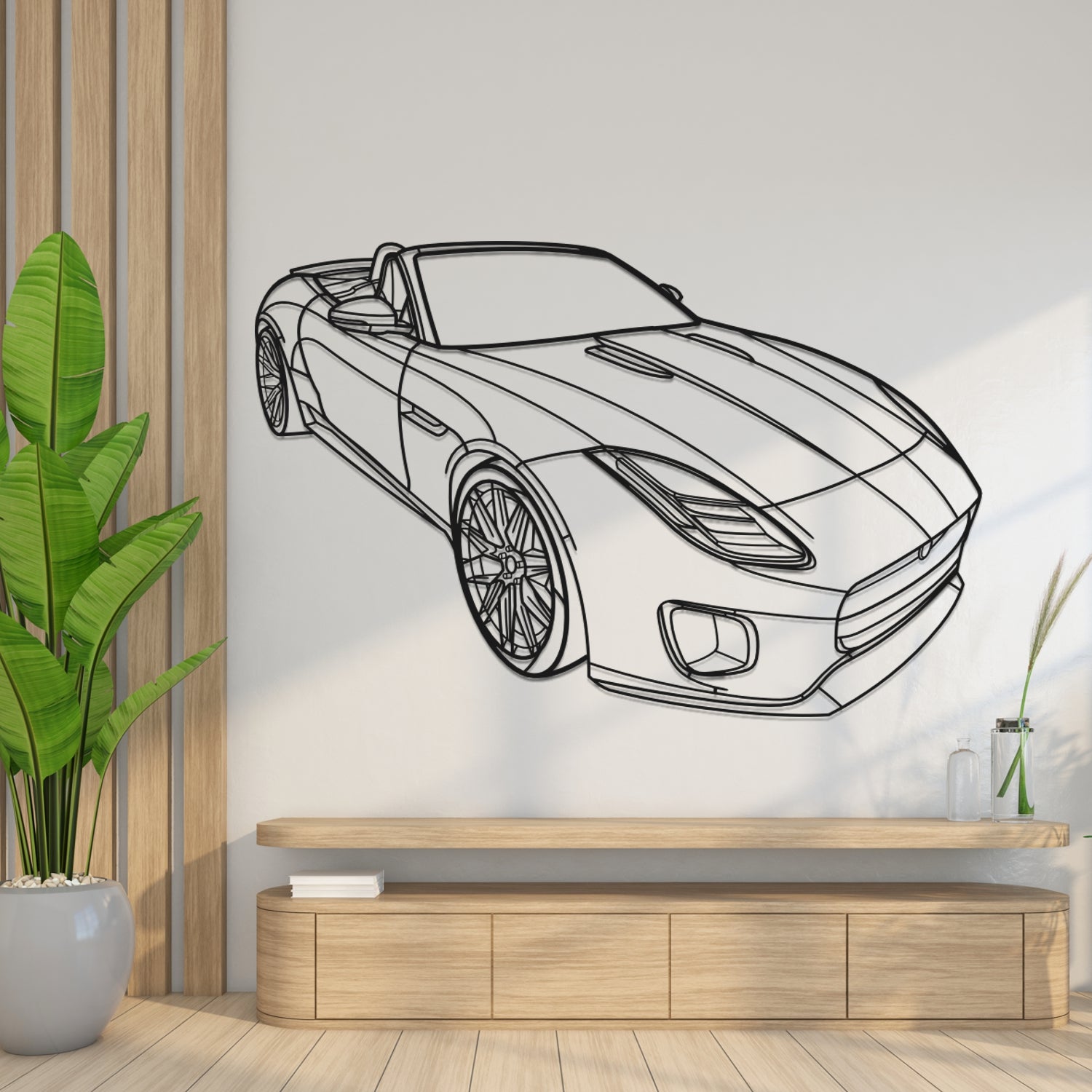 Jaguar F-Type Roadster (2013–2019) – 3D-Perspektive Front – Metallsilhouette