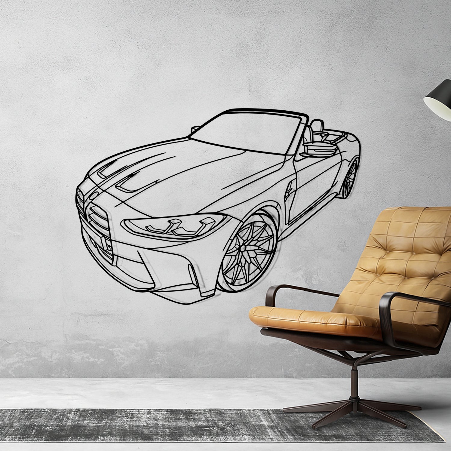 BMW M4 G82 (2020-2024) - 3D Perspective Front - Metal Silhouette