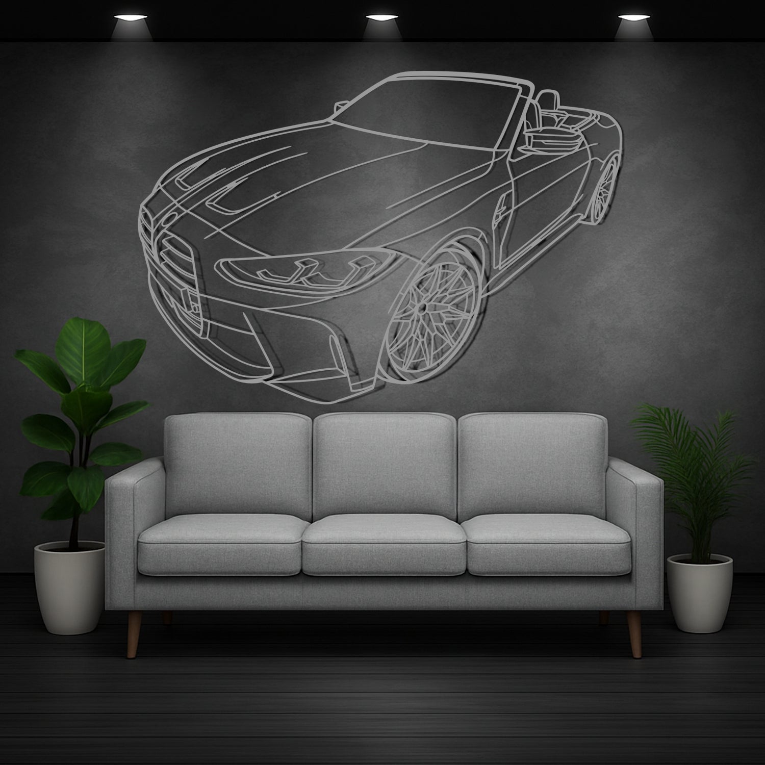 BMW M4 G82 (2020-2024) - 3D Perspective Front - Metal Silhouette