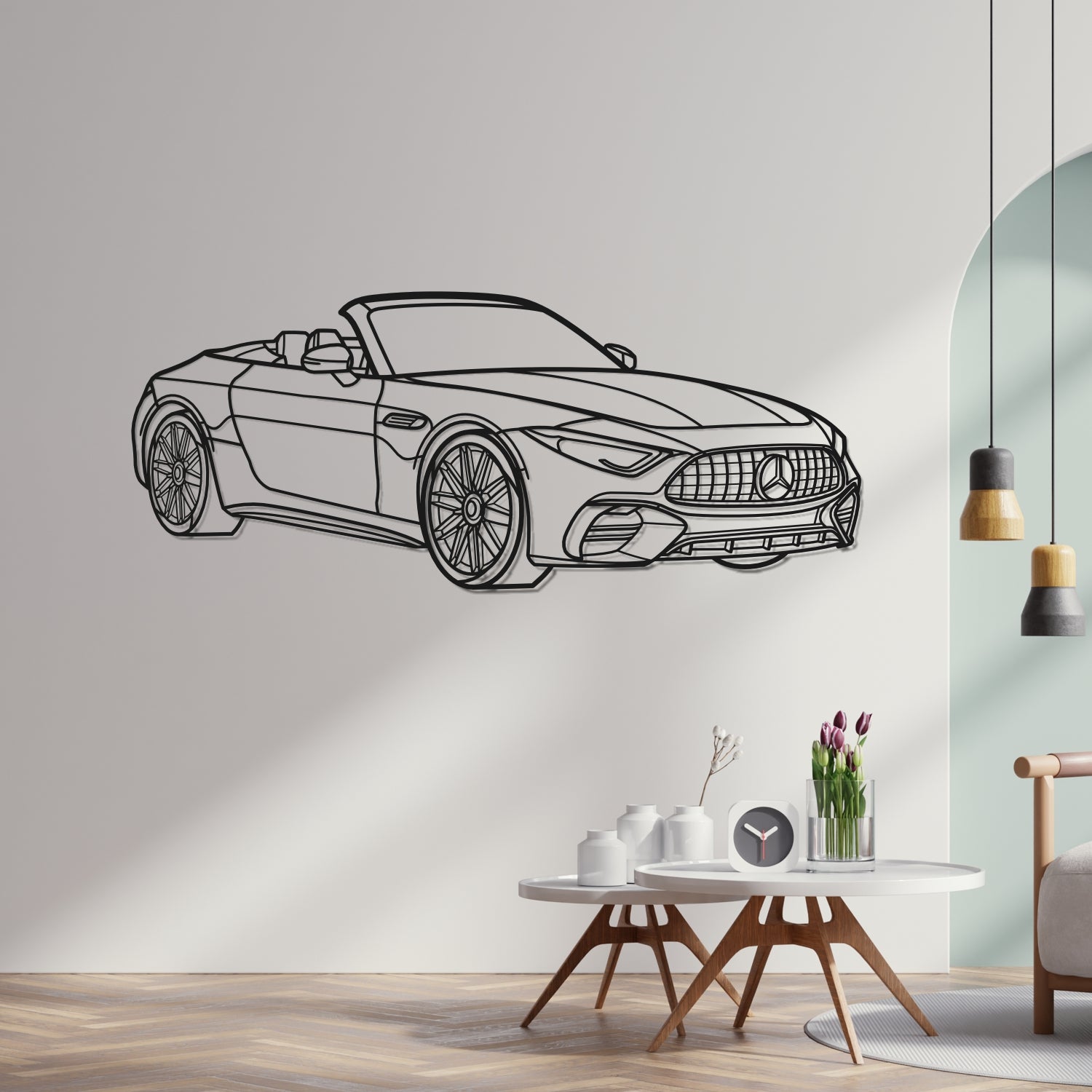 Mercedes SL63 AMG (2022-2025) - 3D Perspective Front - Metal Silhouette