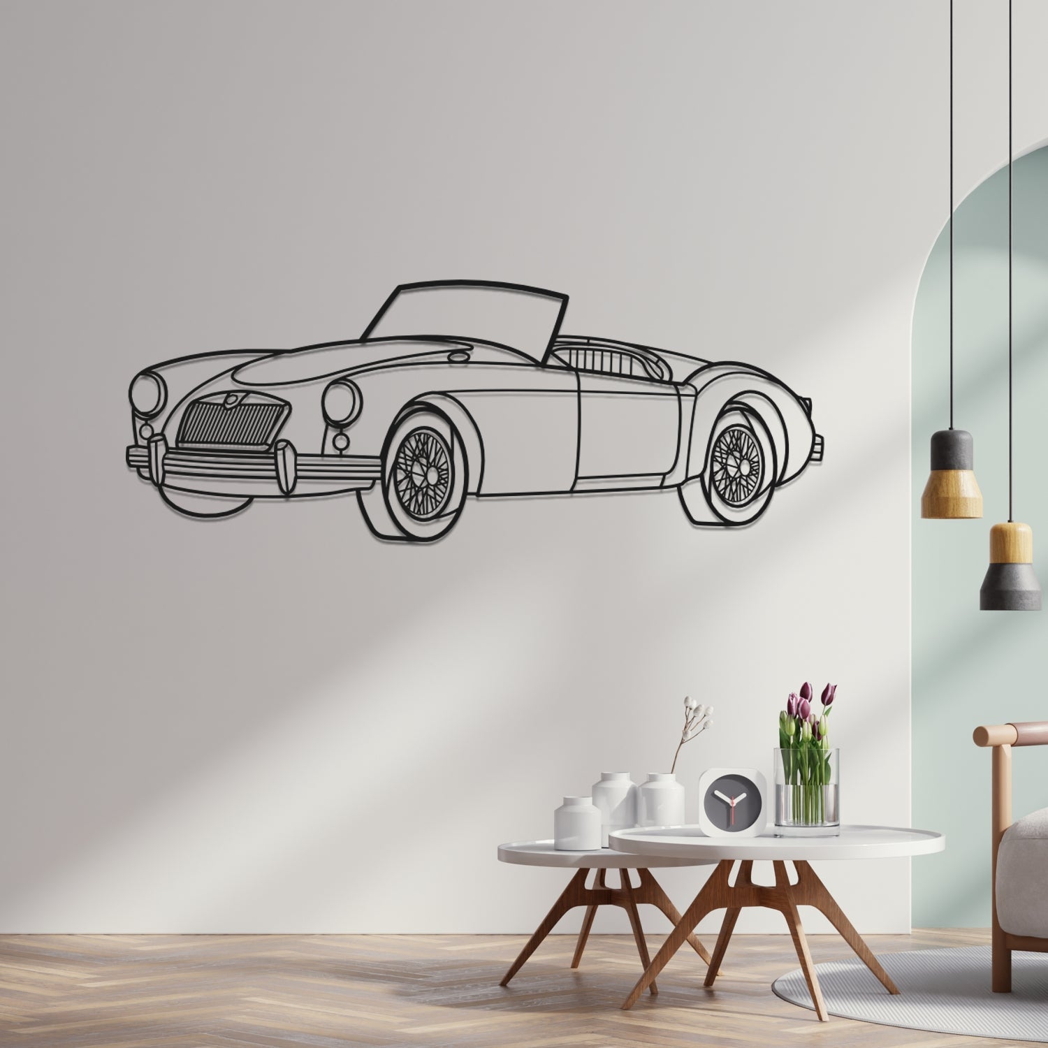 MG MGA 1600 (1959-1961) - 3D Front Perspective - Metal Silhouette