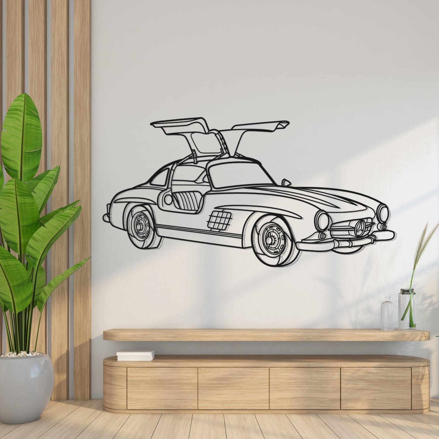 Mercedes SL 300 Gullwing (1954-1957)- Perspetiva 3D Frente - Silhueta de Metal